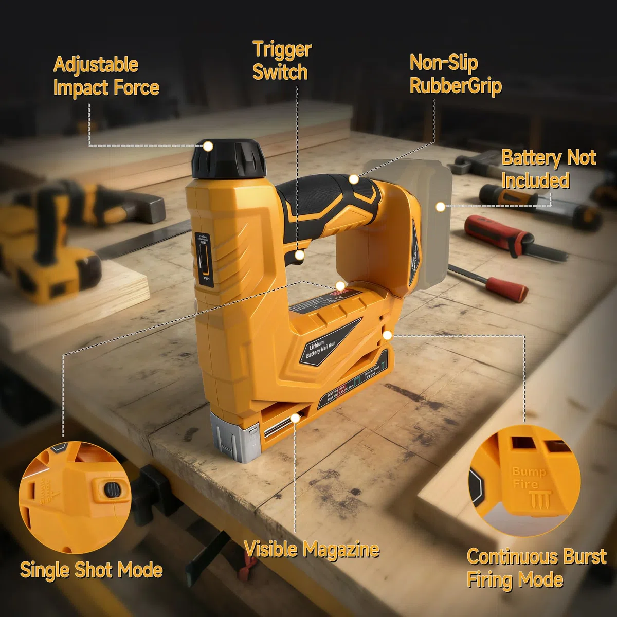 Akumulatorowa gwoździarka Brad kompatybilna z akumulatorami DEWALT 18 V/20 V, elektryczny pistolet 2 w 1 z pokrętłem regulacji głębokości, 2 trybami wypalania i 2000 gwoździami, do samodzielnej