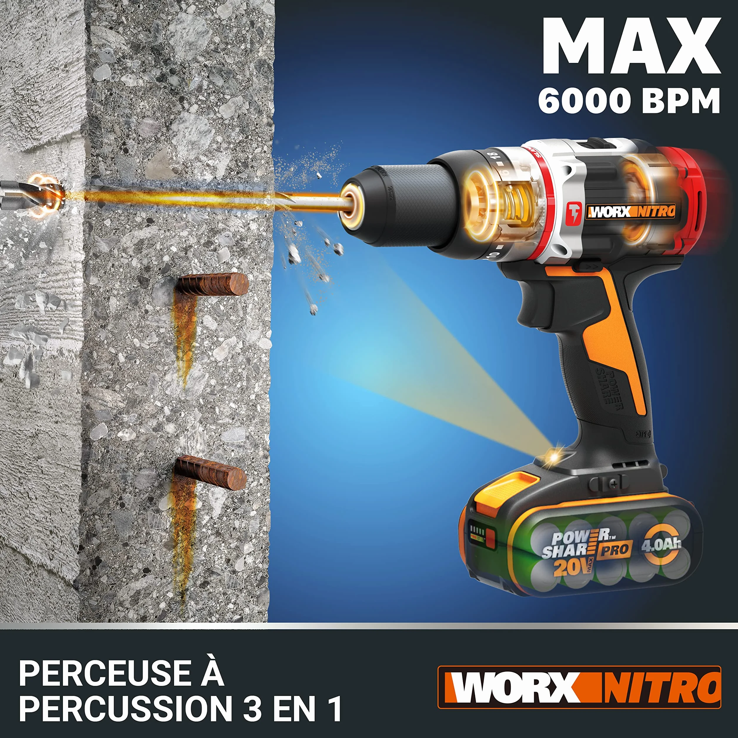 WORX WX354.9 Akumulatorowa Wiertarka Udarowa 20 V Max Slammerdrill bez Akumulatora i Ładowarki