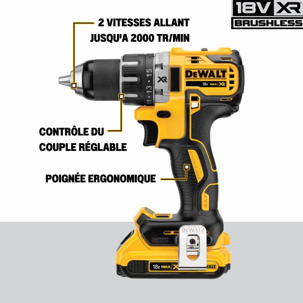 DEWALT, Wiertarko-wkrętarka 18V XR w zestawie z dwoma akumulatorami 2.0Ah litowo-jonowymi XR, DCD791D2