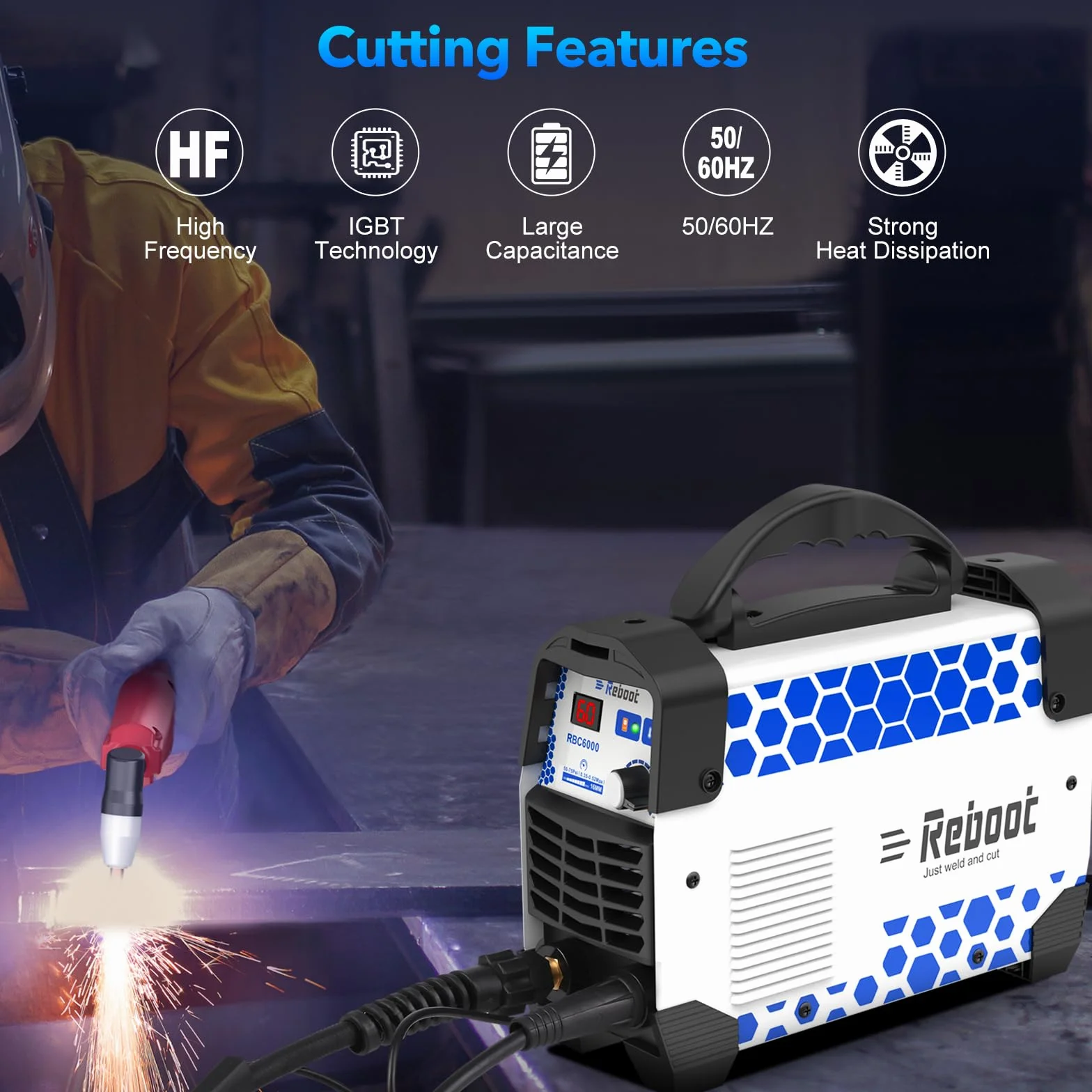 Przecinarka plazmowa CUT 60 cyfrowa IGBT – inwerter 240 V 60 A, czyste cięcie 1/2", RBC6000 5GEN, idealna do projektów DIY i przemysłowych