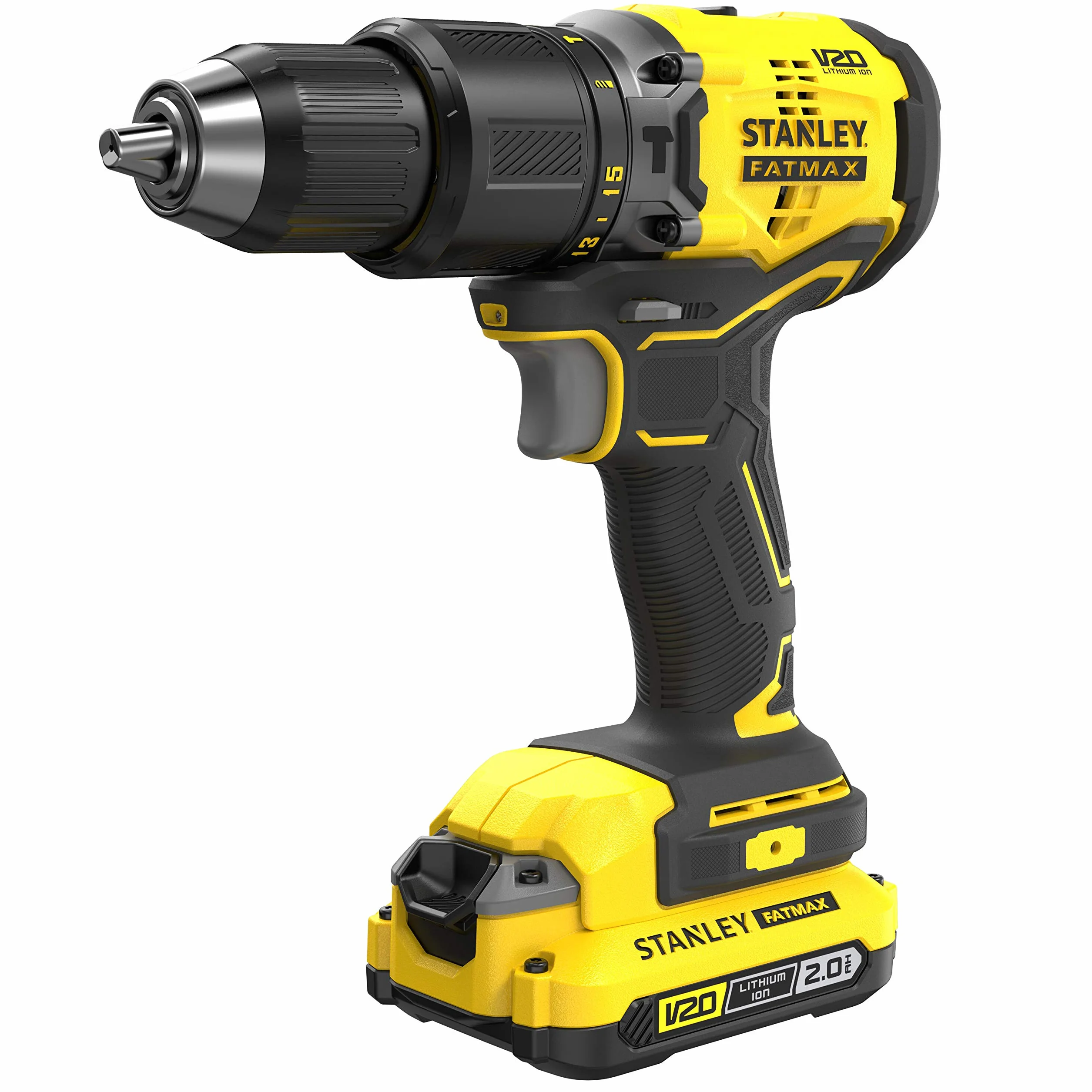 Stanley FatMax SFMCD715D2K akumulatorowa wiertarko-wkrętarka udarowa, 18 V, 2,0 Ah, maks. moment obrotowy 60 Nm, bezszczotkowy silnik z przekładnią planetarną, światło LED, w zestawie 2 akumulatory,
