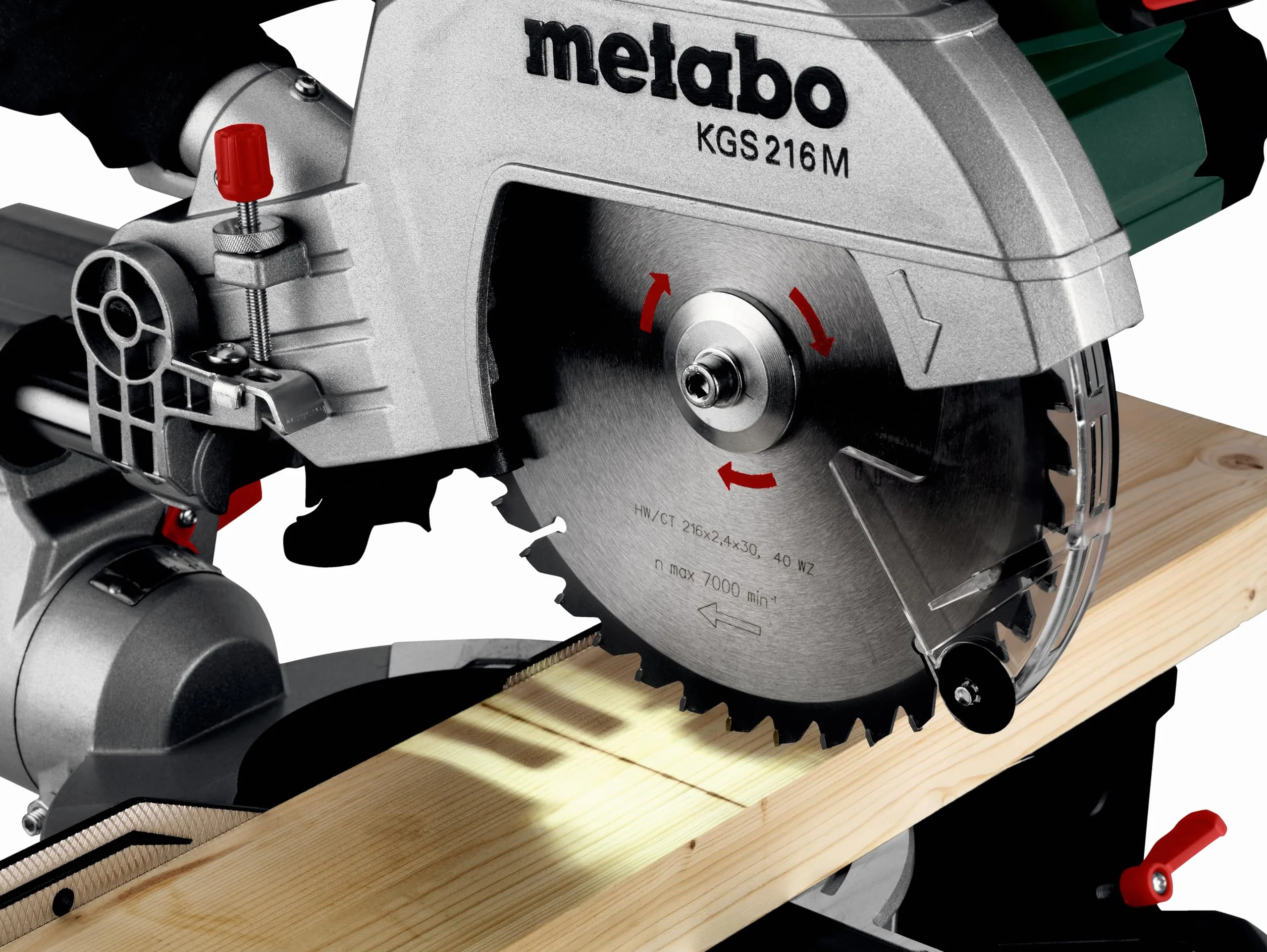 Metabo ukośnica KGS 216 M – 613216000 – Z funkcją Precision Cut Line, tarczą 216 mm i funkcją posuwu – Długość kabla 2 m