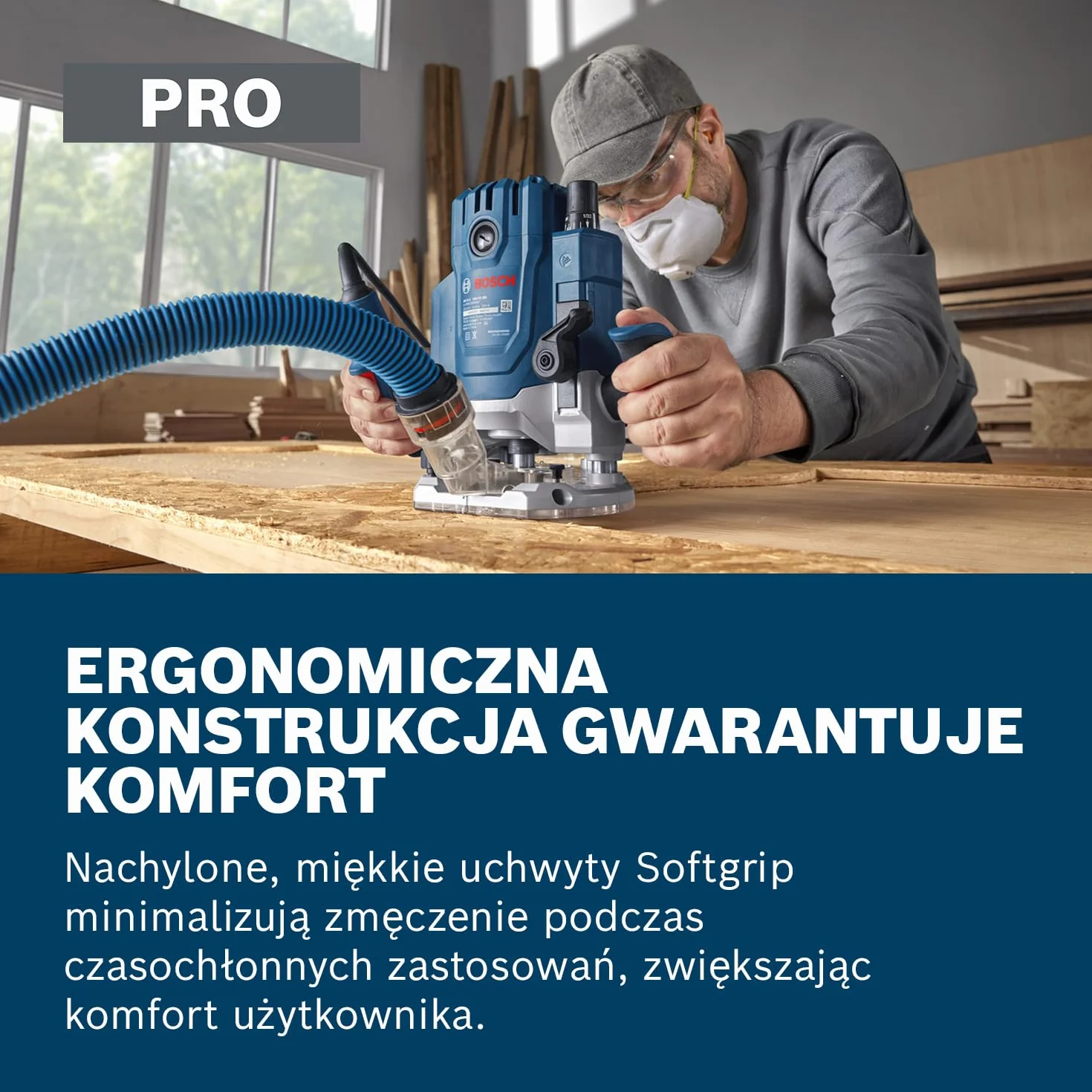 Bosch Professional Sieciowa frezarka górnowrzecionowa GOF 20-12 (moc nominalna 2 000 W, adapter do odsysania pyłu, prowadnica rolkowa i równoległa, zestaw tulei)