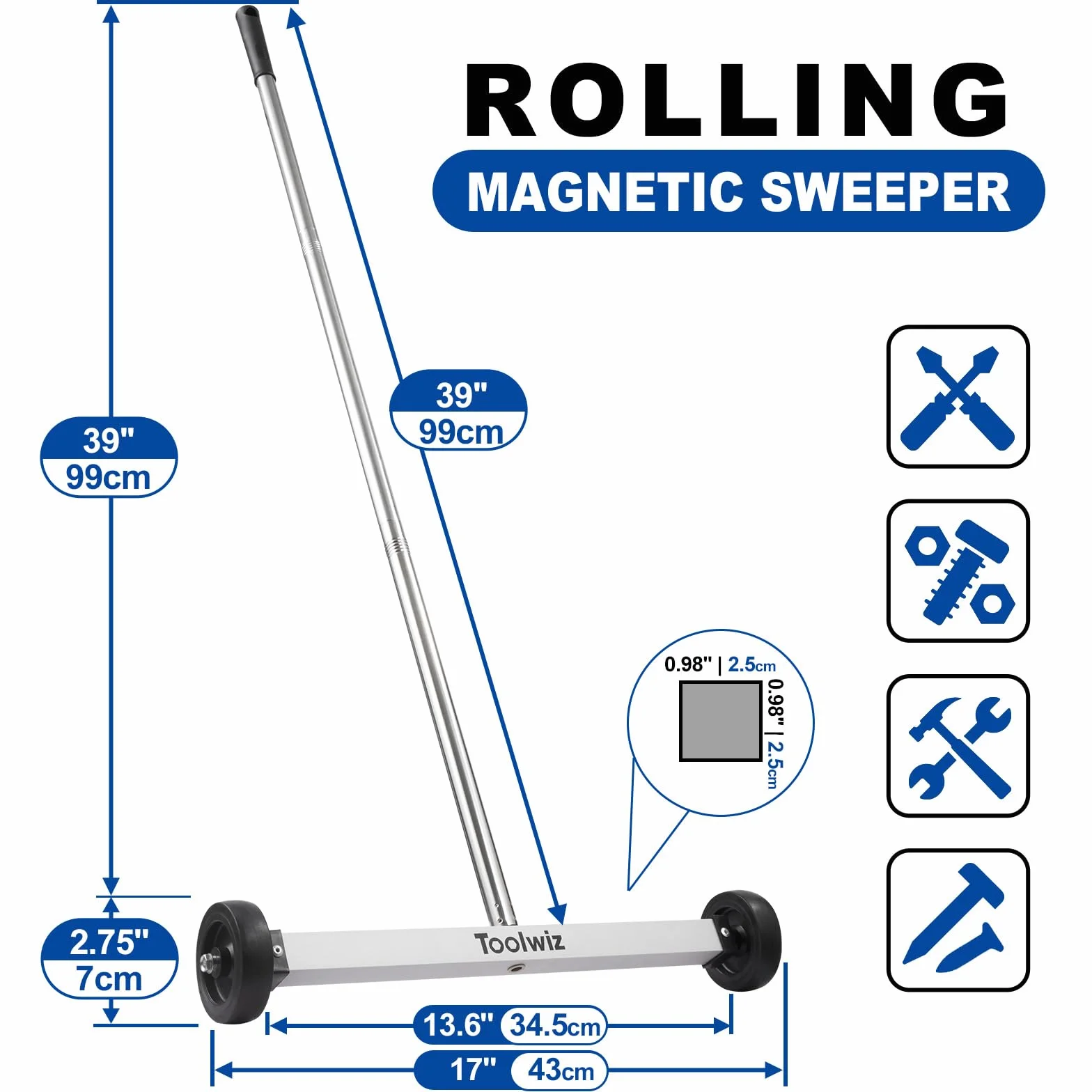 Toolwiz Zamiatarka magnetyczna 43 cm 4 kg teleskopowa 7,3 kg