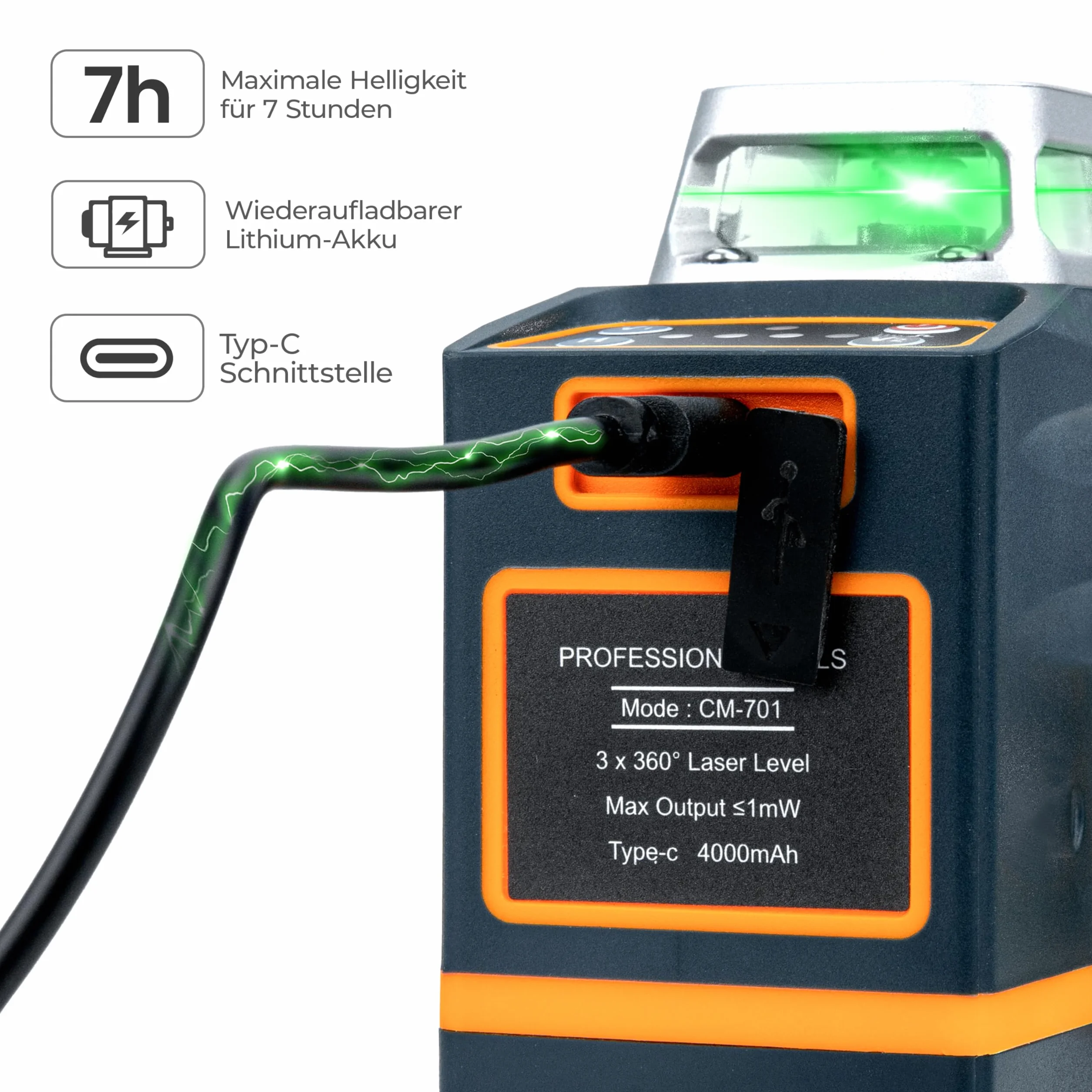 CIGMAN 3x360 ° zielony poziom lasera, samopoziomujący poziom lasera, zasięg roboczy: 30m, z pilotem, uchwytem magnetycznym, obrotową podstawą 360 °, wbudowany akumulator litowo-jonowy