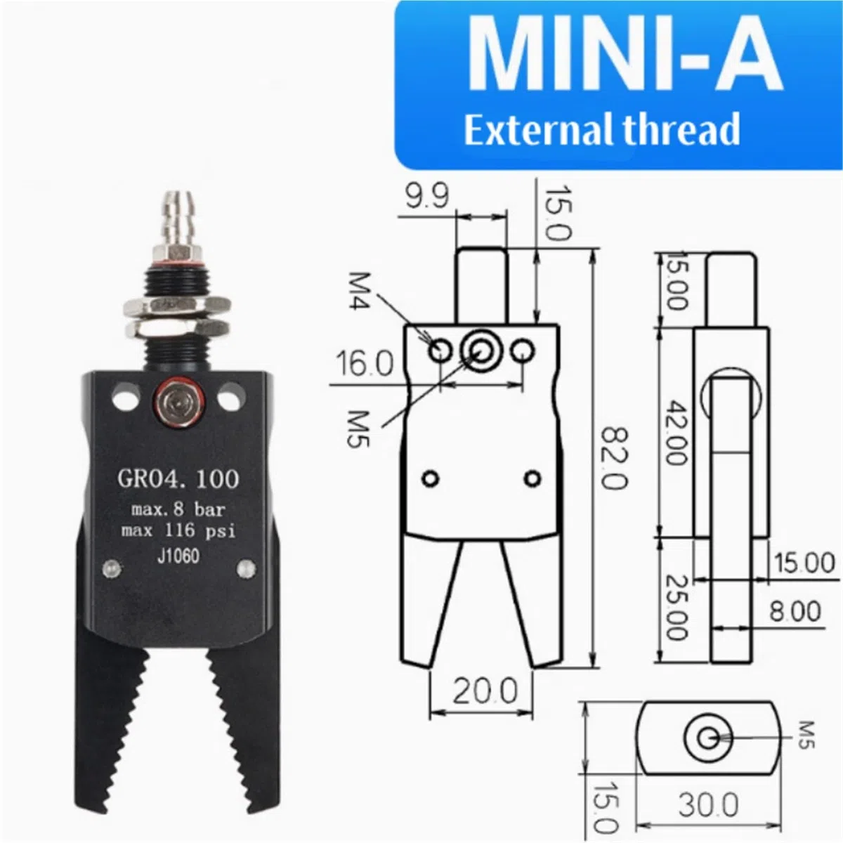 Mini Pneumatyczny zacisk J1080/1060, akcesoria do manipulatorów, zacisk mechaniczny Mini-A Mini-B/C. Chwytak z rozpylaczem wodnym do robotyki przemysłowej (czerwony, 1 szt.)