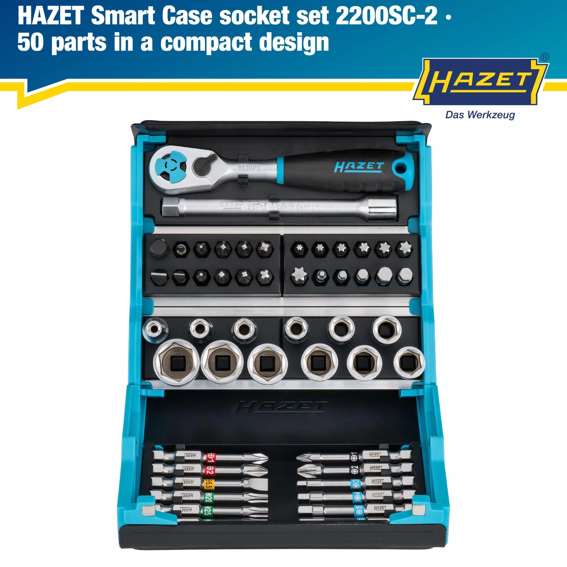 HAZET SmartCase 2200SC-2 50-częściowy zestaw kluczy nasadowych, napęd 6,3 mm (1/4 cala)