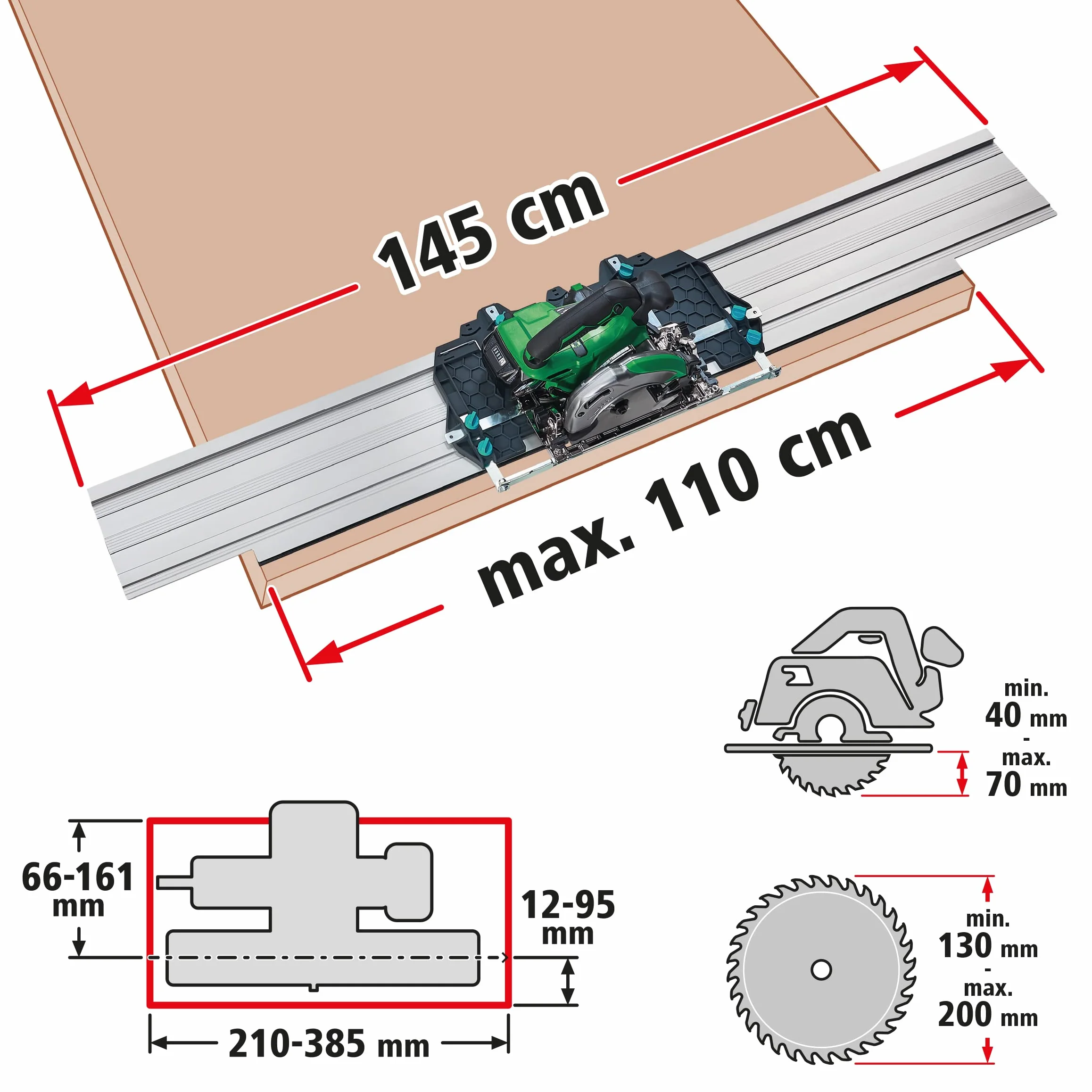 Wolfcraft Fks 145 Prowadnica, Srebrny, do 110 cm