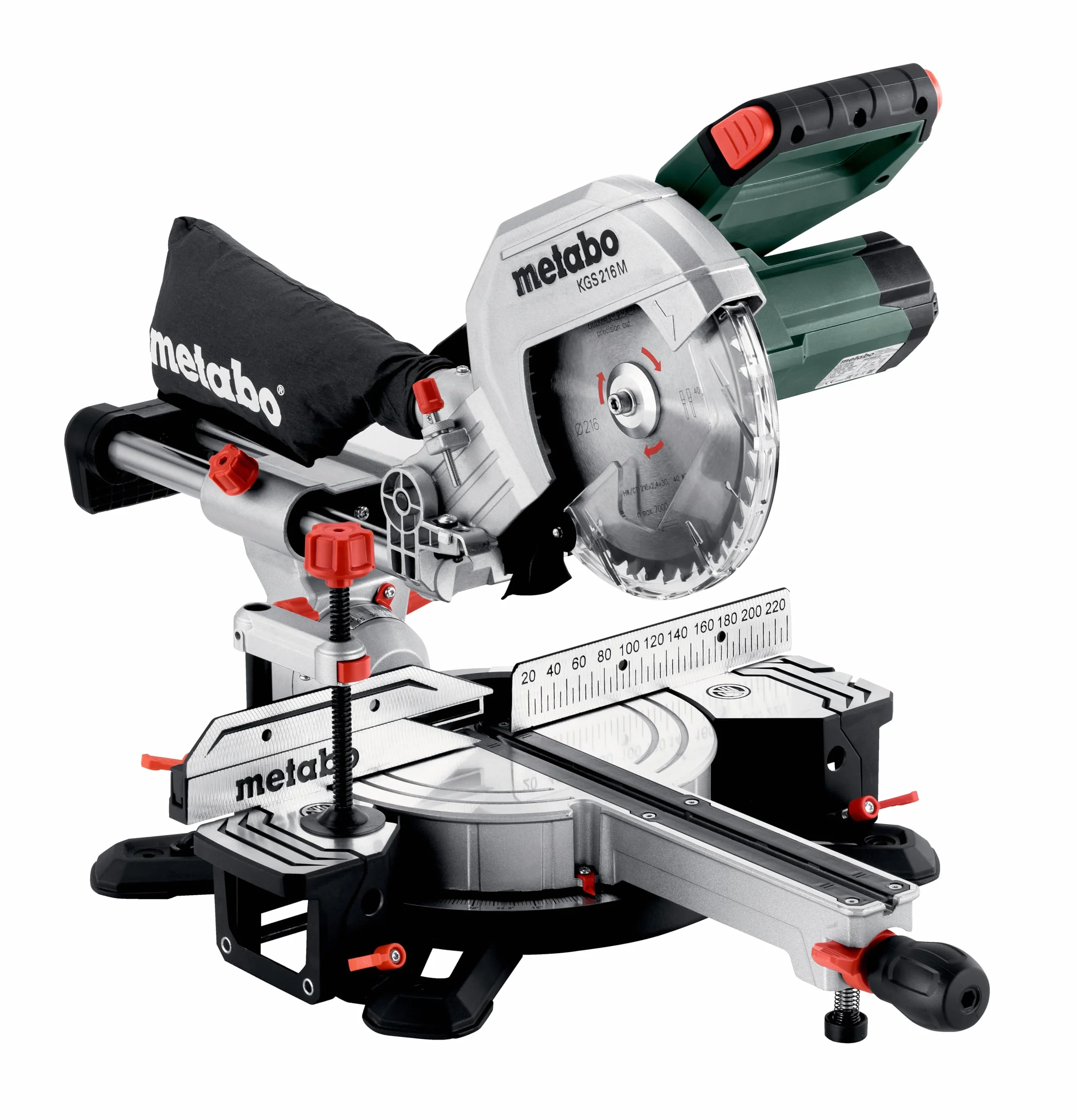 Metabo ukośnica KGS 216 M – 613216000 – Z funkcją Precision Cut Line, tarczą 216 mm i funkcją posuwu – Długość kabla 2 m