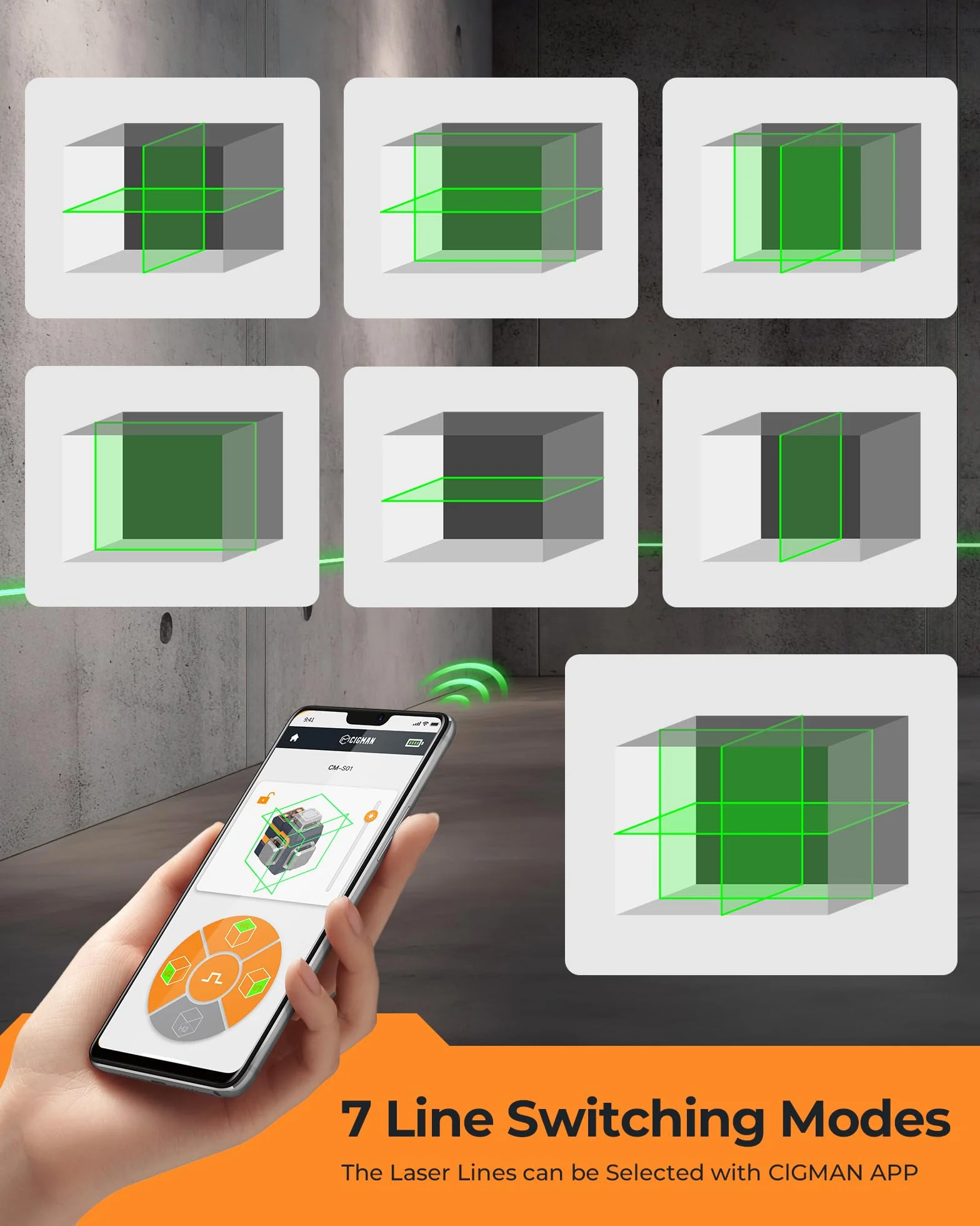 Cigman Laser krzyżowy 3x360° zielony samopoziomujący CM-S01
