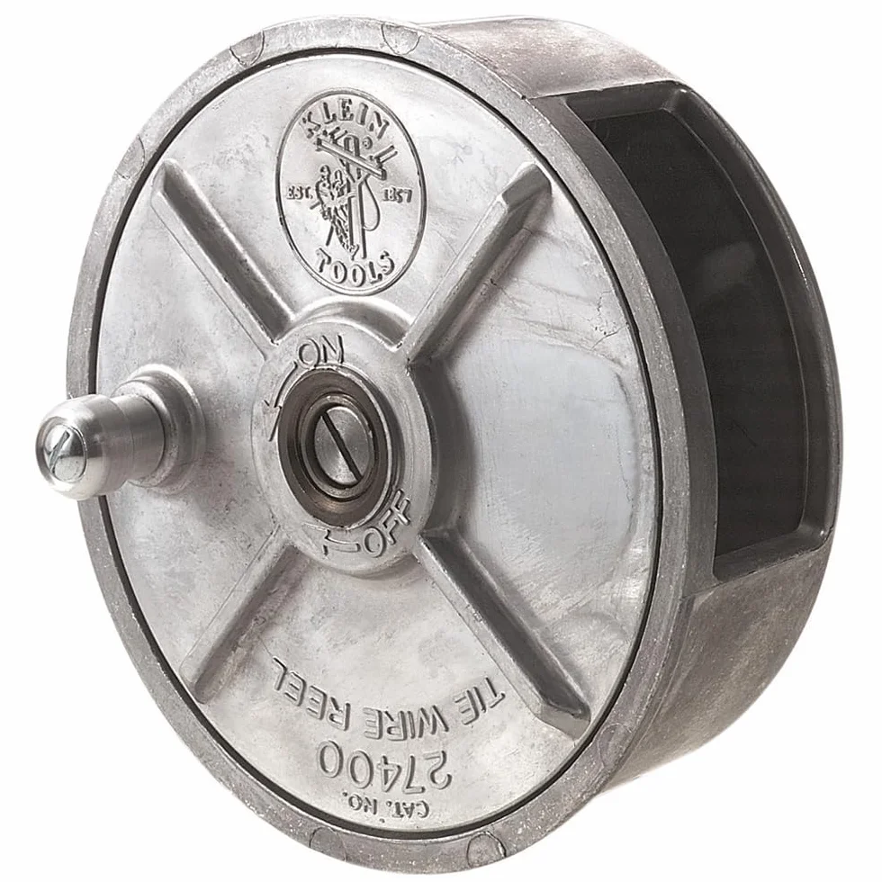Klein Tools 27400 Kołowrotek wiązany wiązaniem, lekki aluminiowy, leworęczny i praworęczny z pokrętłem do przewijania