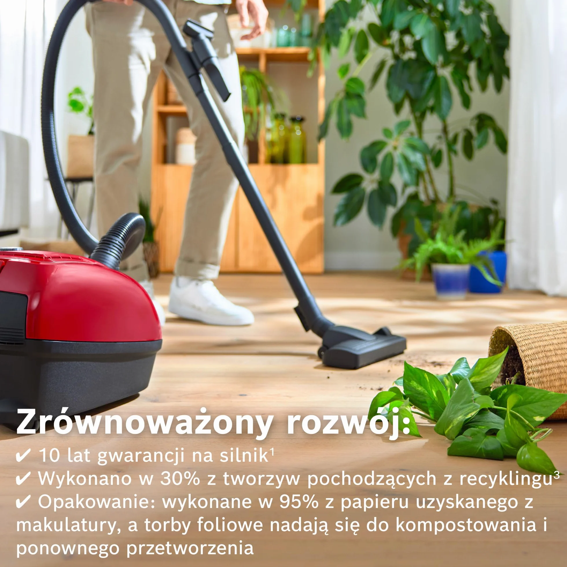 Bosch Serie 4, odkurzacz workowy, kompaktowy, lekki, worek na kurz XL 4 l, promień działania 10 m, higieniczny filtr PureAir, niemiecka jakość, BGB38RD2, czerwony