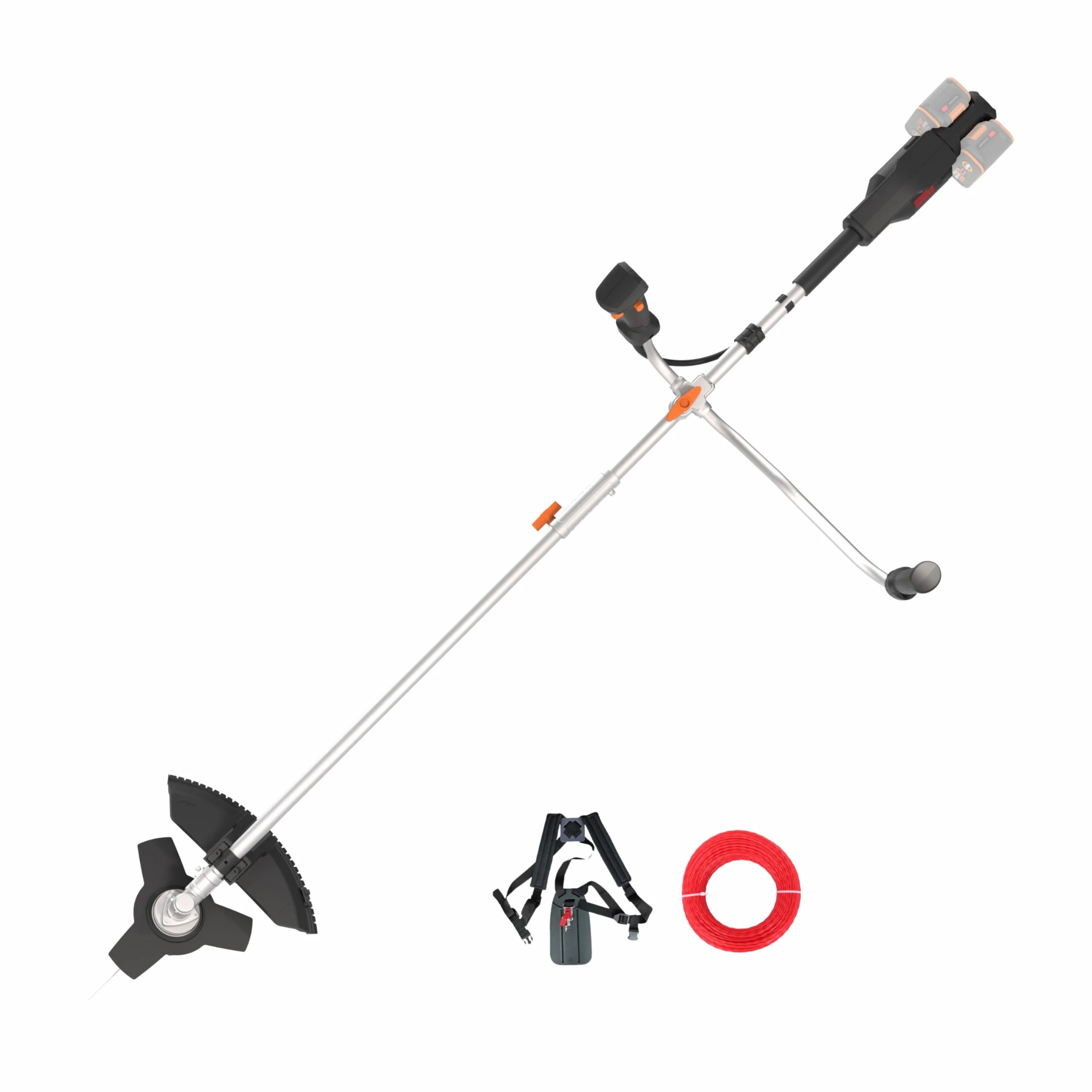 WORX WG084E.9 kosa akumulatorowa 40 V – silnik bezszczotkowy – średnica 38 cm i średnica noża 25,5 cm – uchwyt dwuręczny – system podwójnych żyłek – lekka i kompaktowa konstrukcja – bez akumulatora i