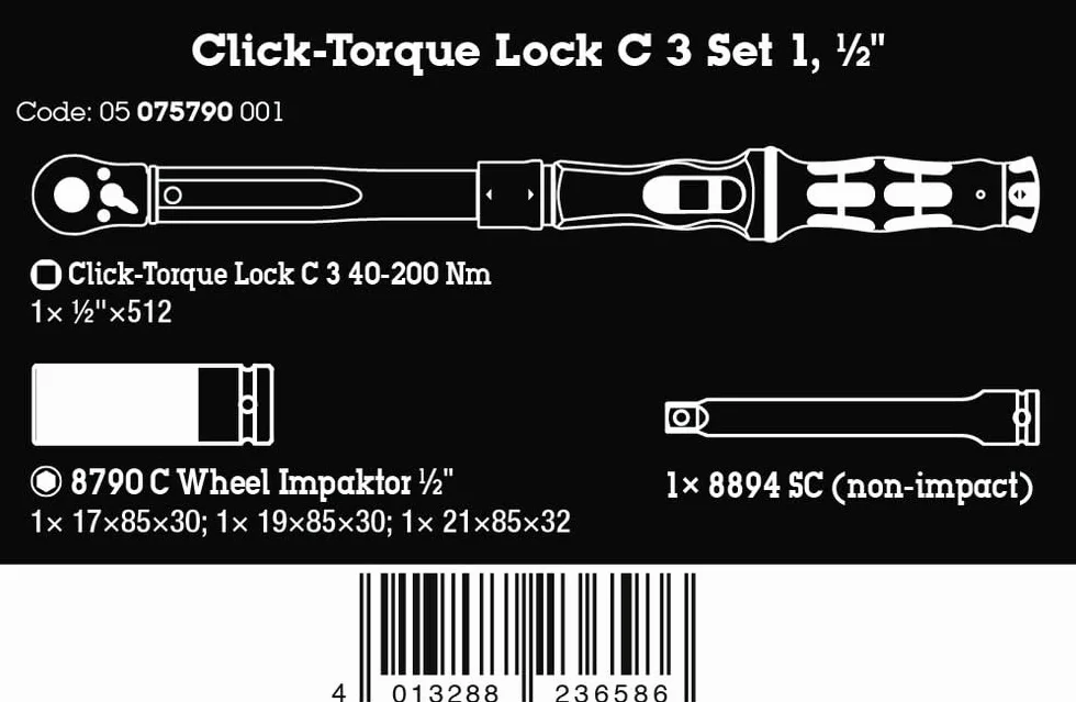 Zestaw narzędzi do wymiany kół samochodowych Click-Torque Lock C 3 Set 1, 6 części