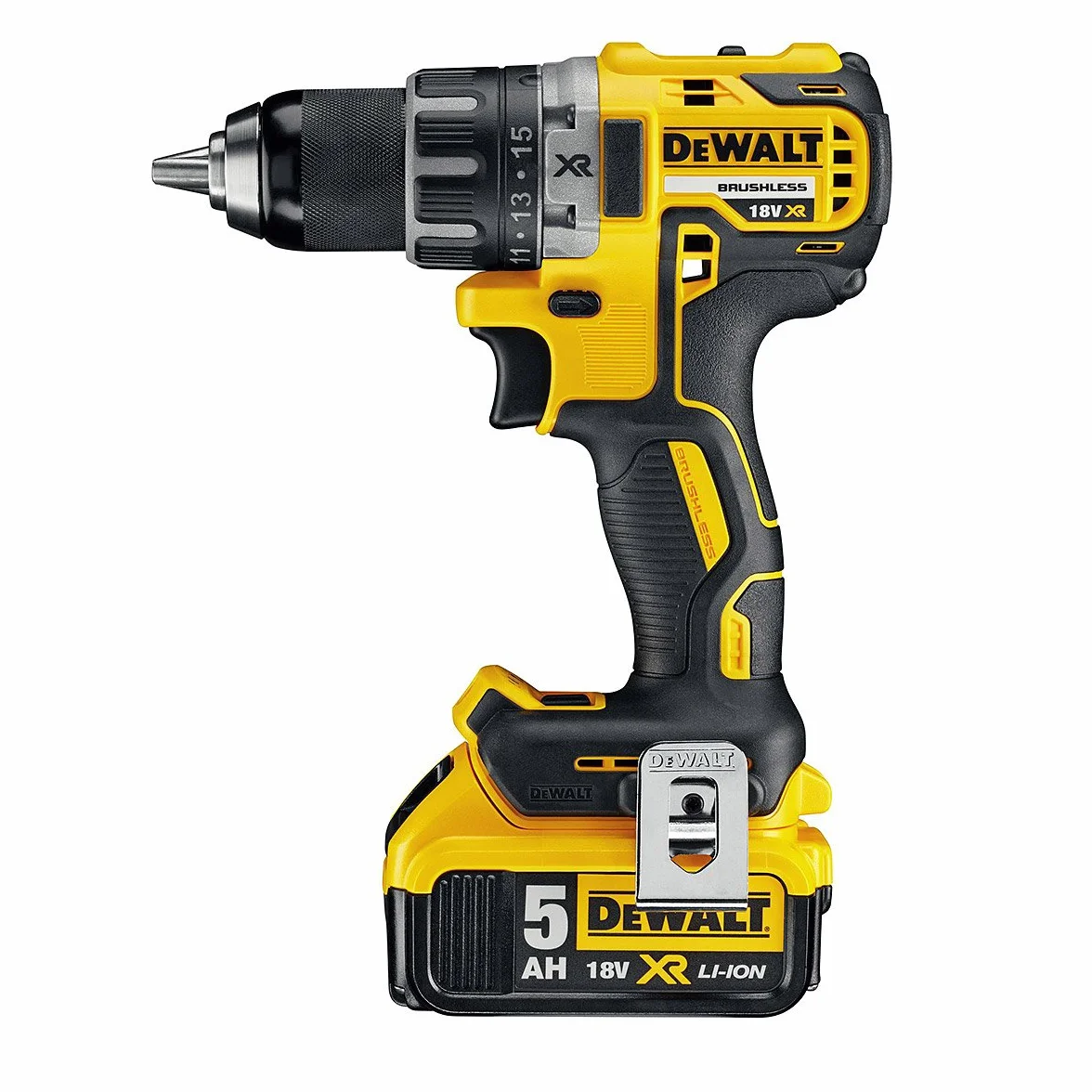 DEWALT, Wiertarko-wkrętarka 18V XR z silnikiem bezszczotkowym + 2x akumulatory 5.0 Ah, DCD791P2
