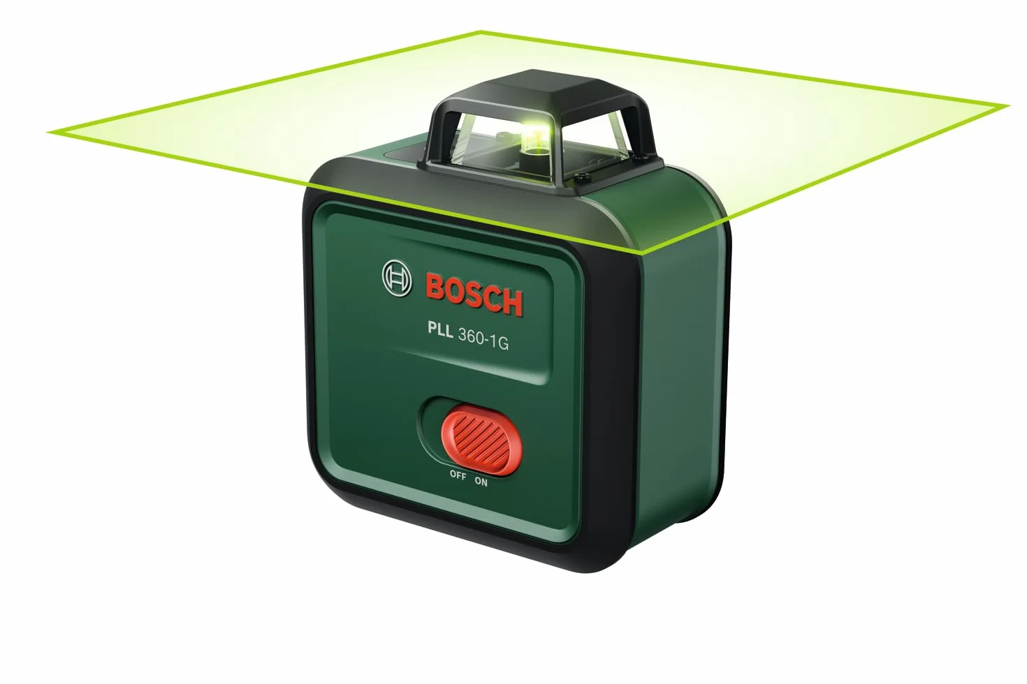Bosch Laser płaszczyznowy PLL 360-1G (zielona wiązka laserowa 360°, funkcja samopoziomowania, dokładność ±0,4 mm/m, zintegrowany akumulator Li-ion, USB-C®, opakowanie kartonowe E-Commerce)
