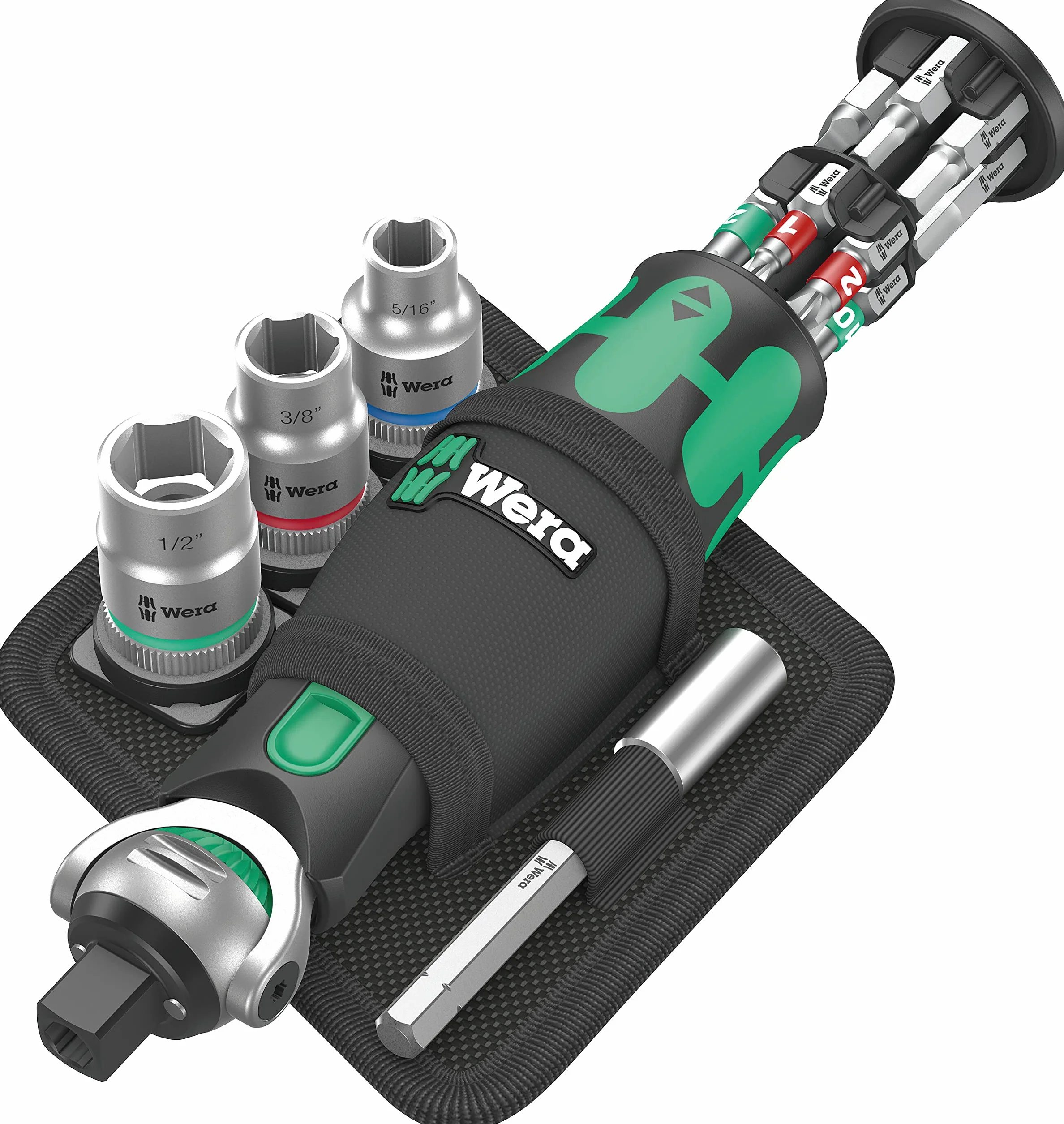 Wera Zyklop Pocket Set Imperial 2 05004283001 8009 zestaw z grzechotkami, 18-częściowy, czarno-zielony