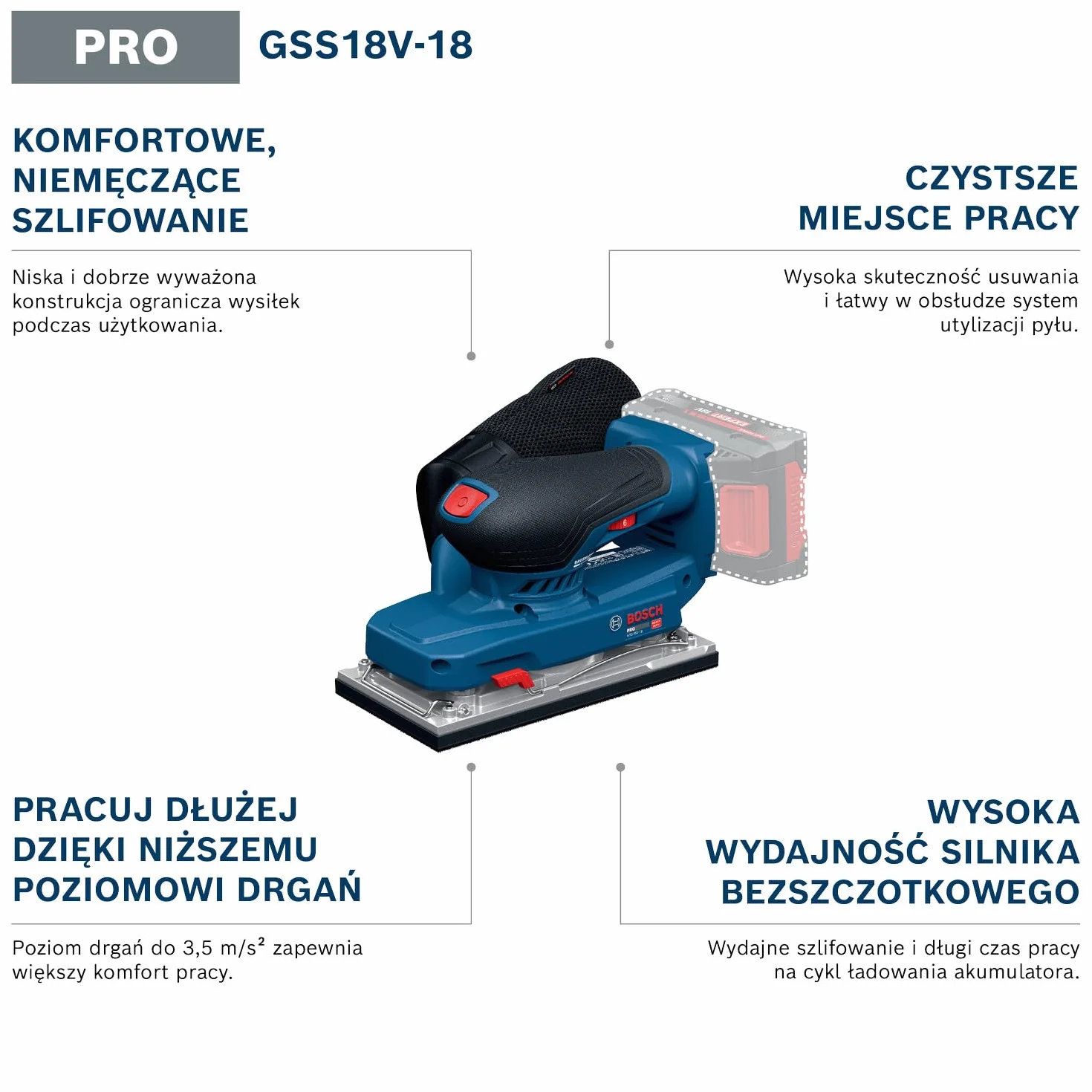 Bosch PRO 18V System Akumulatorowa szlifierka oscylacyjna GSS18V-18 (worek na pył, dziurkacz, walizka L-BOXX 162)
