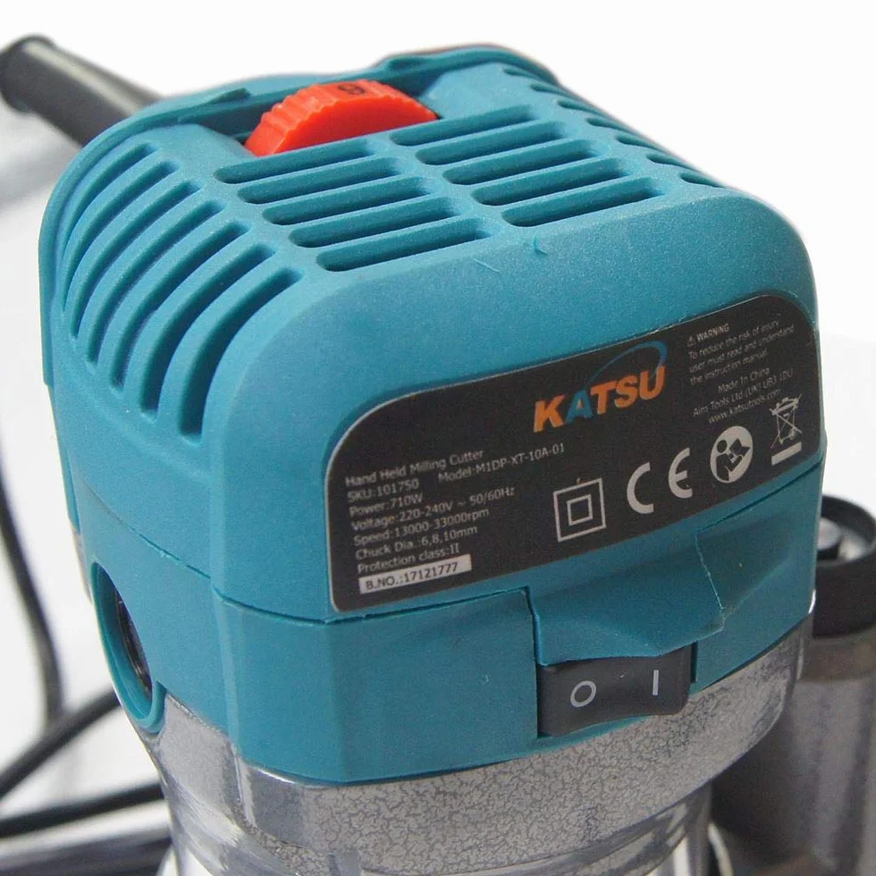 KATSU Ręczna frezarka do drewna, 220 V, 710 W (w zestawie 3 podstawki i 3 uchwyty: 6/8/10 mm)