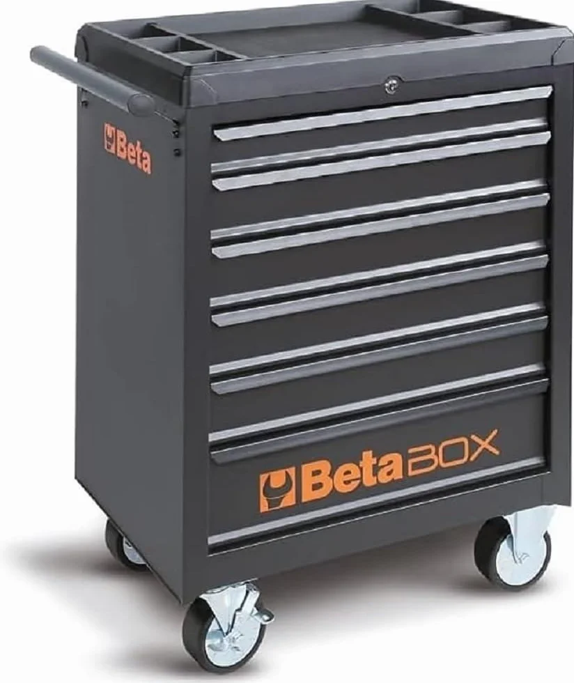 Beta - C04BOX Wózek narzędziowy z kołami 125 mm: 2 stacjonarne i 2 obrotowe (dwa z hamulcem), 6 wyjmowanych szuflad z teleskopową prowadnicą kulową i piankową gumową matą