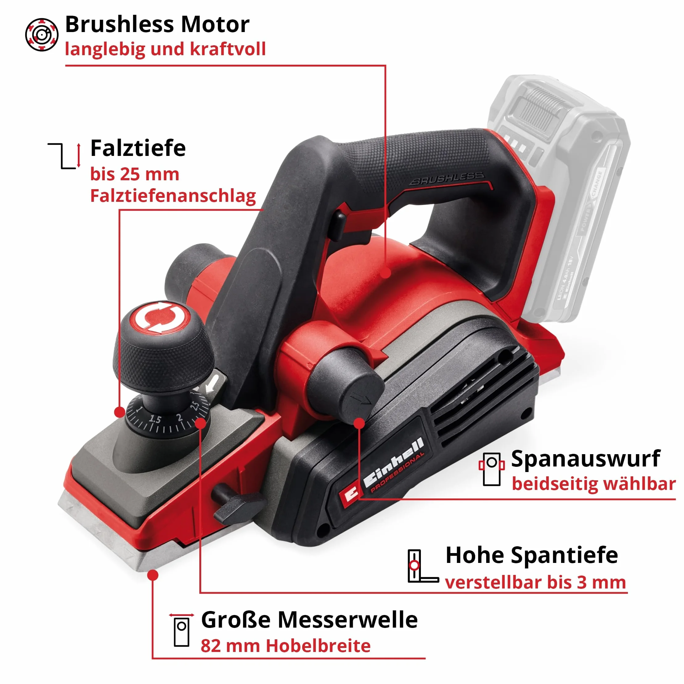 Einhell TP-PL 18/3 Li BL-Solo Power X-Change Akumulatorowa Strugarka 18V 82mm