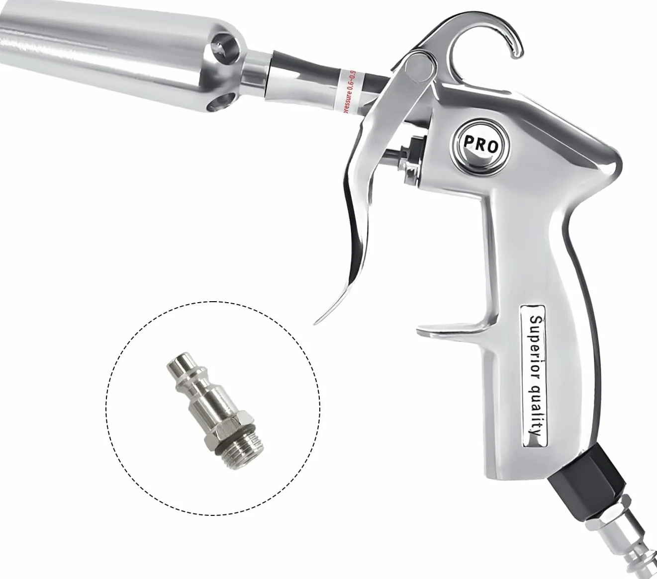Pistolet na sprężone powietrze do szybkiego suszenia i pneumatycznego – pistolet do wydmuchiwania sprężonego powietrza z aluminiową obudową, w zestawie adapter do pistoletu do wydmuchiwania