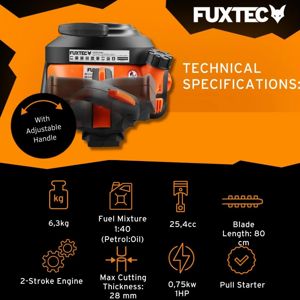 FUXTEC Professional FX-MHP126 Spalinowe Nożyce do Żywopłotu 800 mm Ostrze XXL