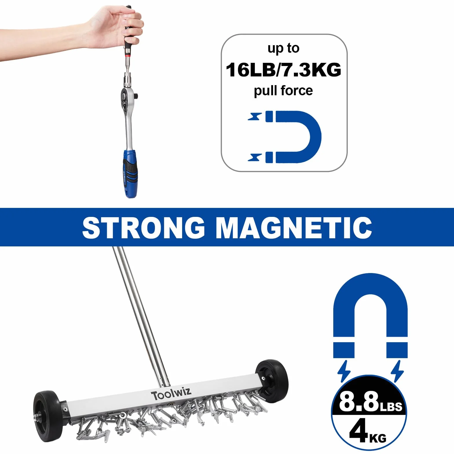 Toolwiz Zamiatarka magnetyczna 43 cm 4 kg teleskopowa 7,3 kg