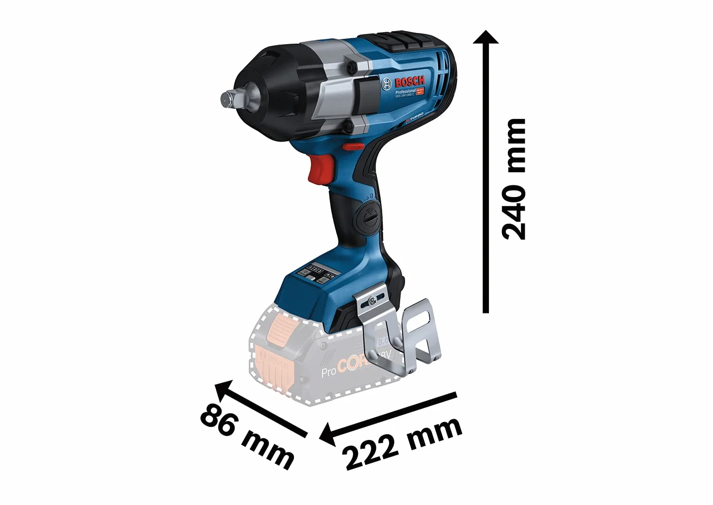 Akumulatorowa wkrętarka udarowa i klucz udarowy BITURBO GDS 18V-1000 C Bosch Professional (moment dokręcania 1 000 Nm, moment zrywający 1 600 Nm, bez akumulatorów i ładowarki, opakowanie kartonowe)