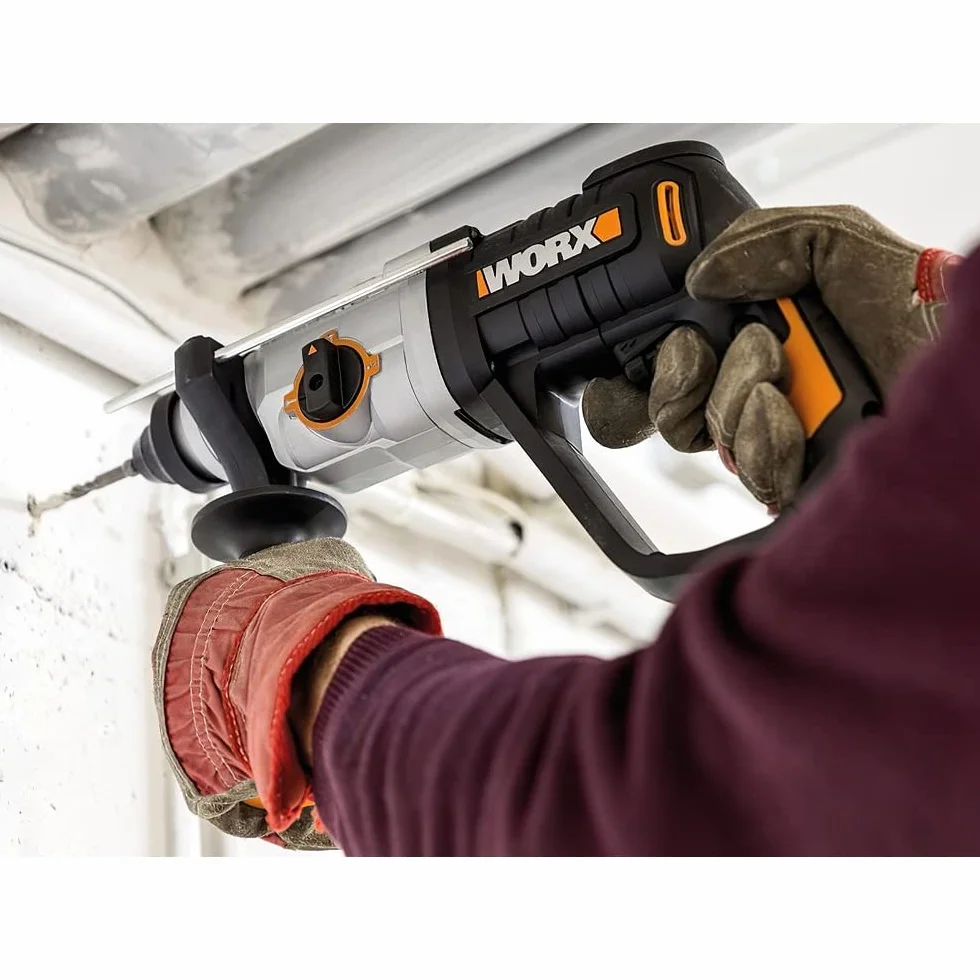 WORX WX339 młot udarowo-obrotowy 800 W – młot udarowo-obrotowy 3 w 1 jako wiertarka, wiertarka udarowa i dłuto – szybka i wygodna wymiana bitów i wierteł