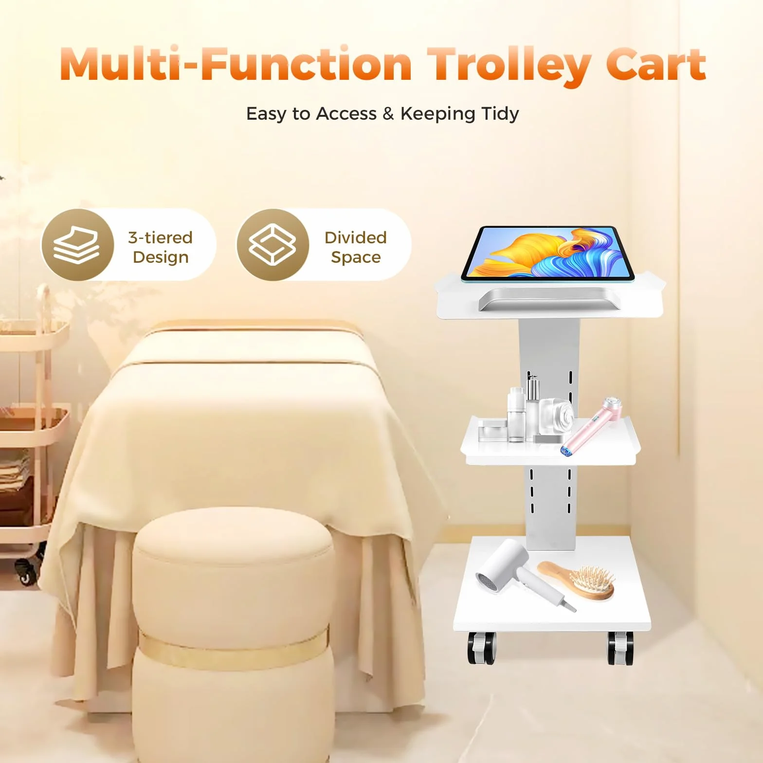 Dental wózek na narzędzia, biały, wózek pomocniczy, stolik pomocniczy, Three Layers, mobilny wózek na kółkach dla dentysty, wózek