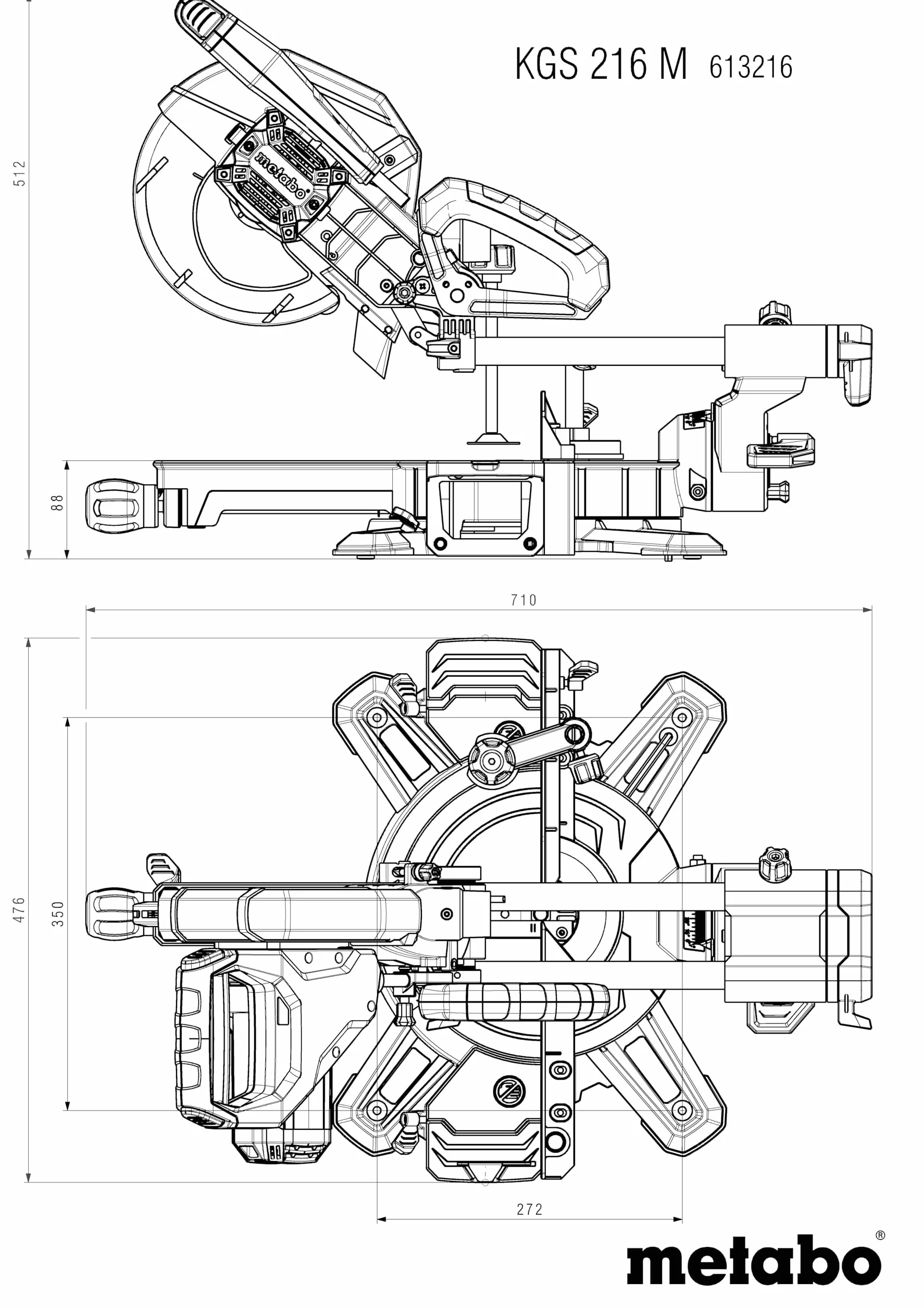 Metabo ukośnica KGS 216 M – 613216000 – Z funkcją Precision Cut Line, tarczą 216 mm i funkcją posuwu – Długość kabla 2 m