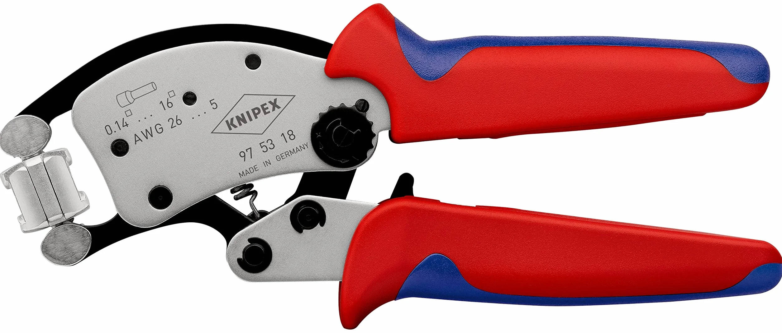 KNIPEX Twistor16 Samonastawne szczypce do zagniatania tulejek kablowych z głowicą obrotową 97 53 18 SB