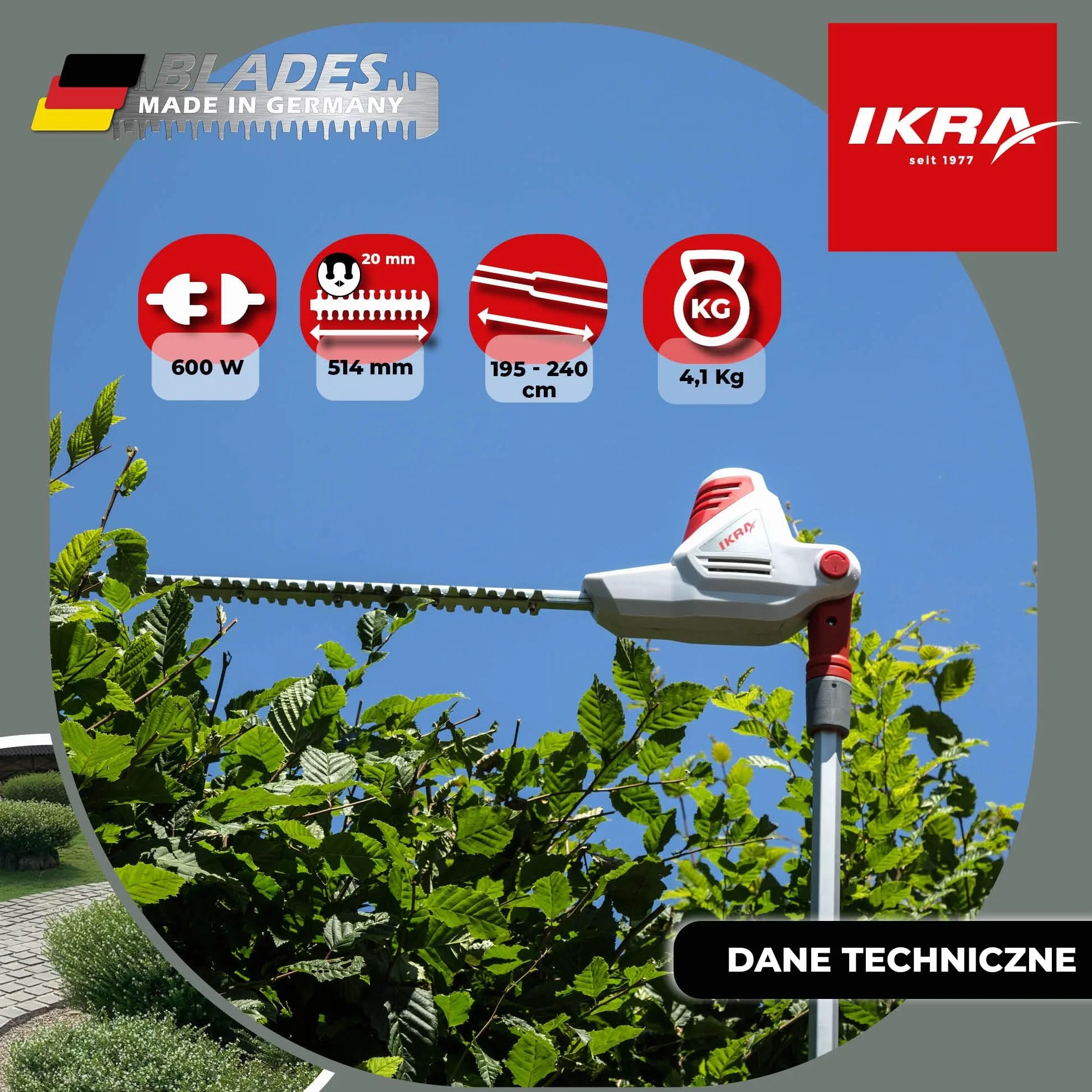 IKRA ITHS 600 nożyce do żywopłotu teleskopowe elektryczne 600 W 51 cm