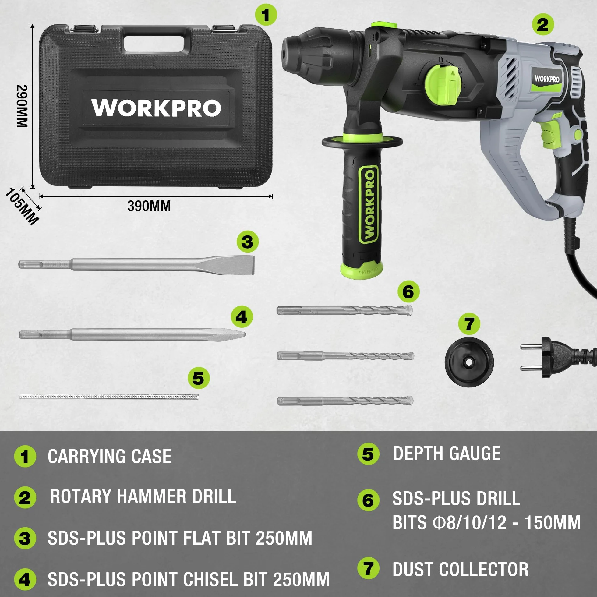 WORKPRO Lekki młot elektryczny 1050 W