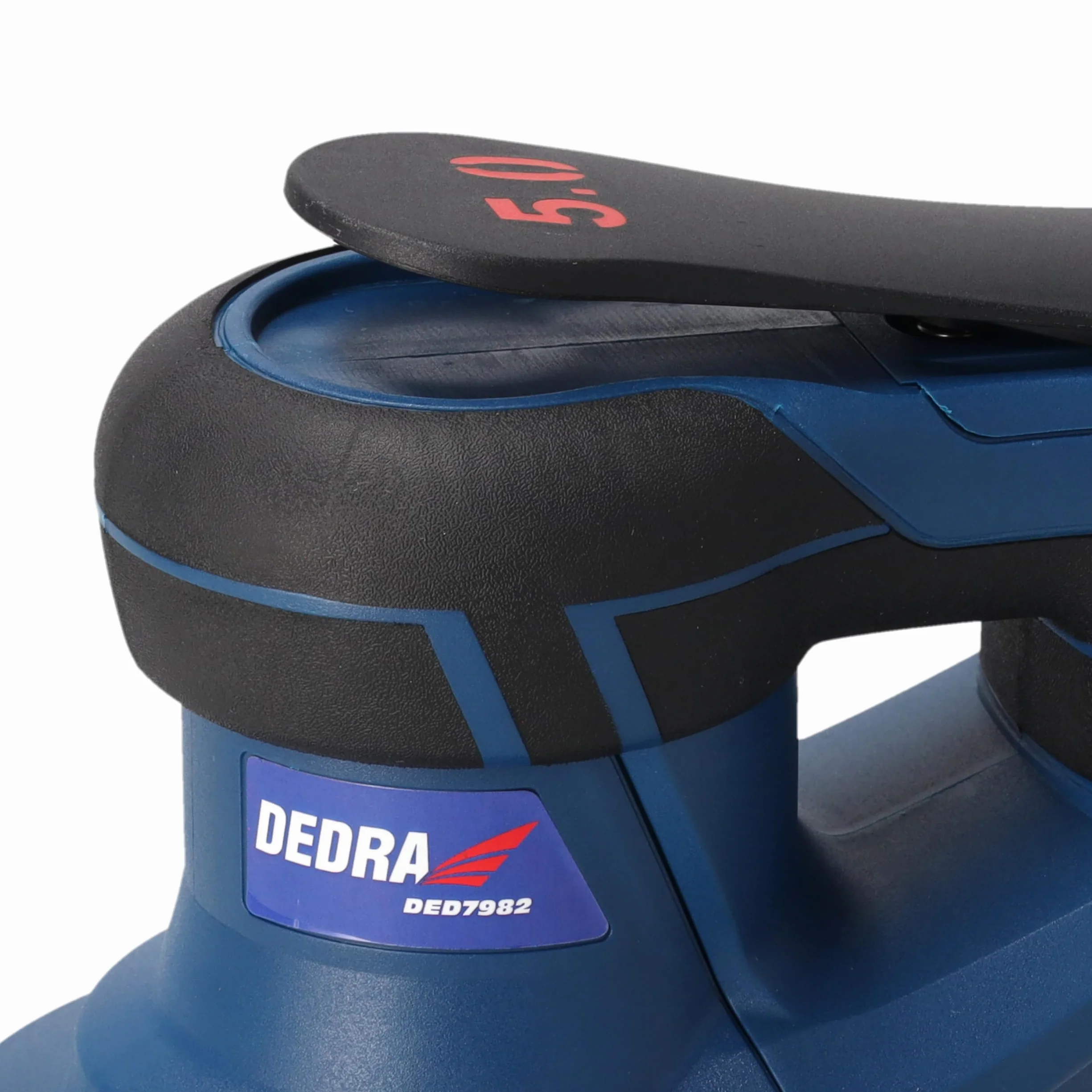Szlifierka mimośrodowa DEDRA 350 W, Ø 150 mm – bezszczotkowa, regulowana prędkość obrotowa 4000-10000 obr./min, odsysanie pyłu, ergonomiczny design z miękkim uchwytem, w zestawie zestaw akcesoriów