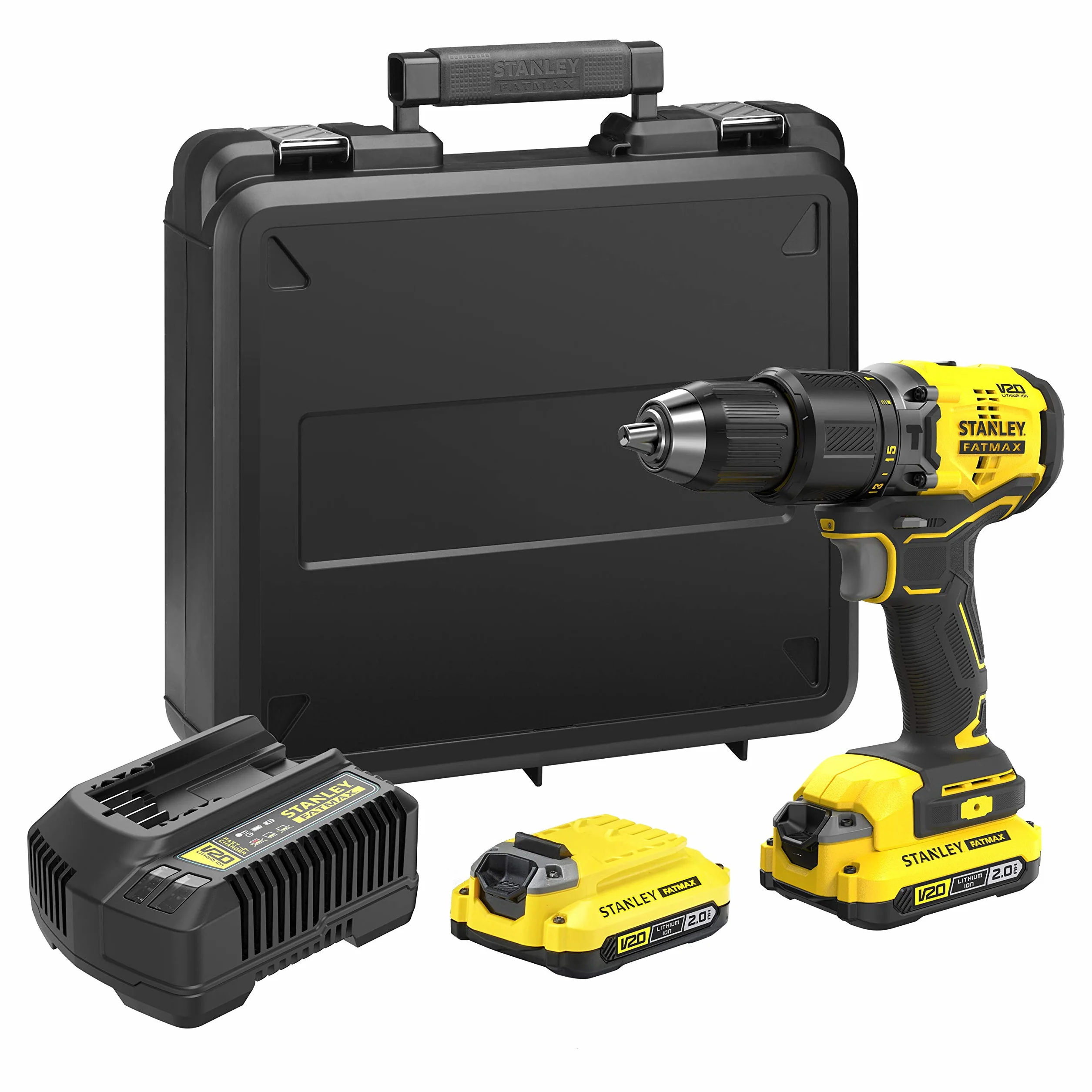 Stanley FatMax SFMCD715D2K akumulatorowa wiertarko-wkrętarka udarowa, 18 V, 2,0 Ah, maks. moment obrotowy 60 Nm, bezszczotkowy silnik z przekładnią planetarną, światło LED, w zestawie 2 akumulatory,