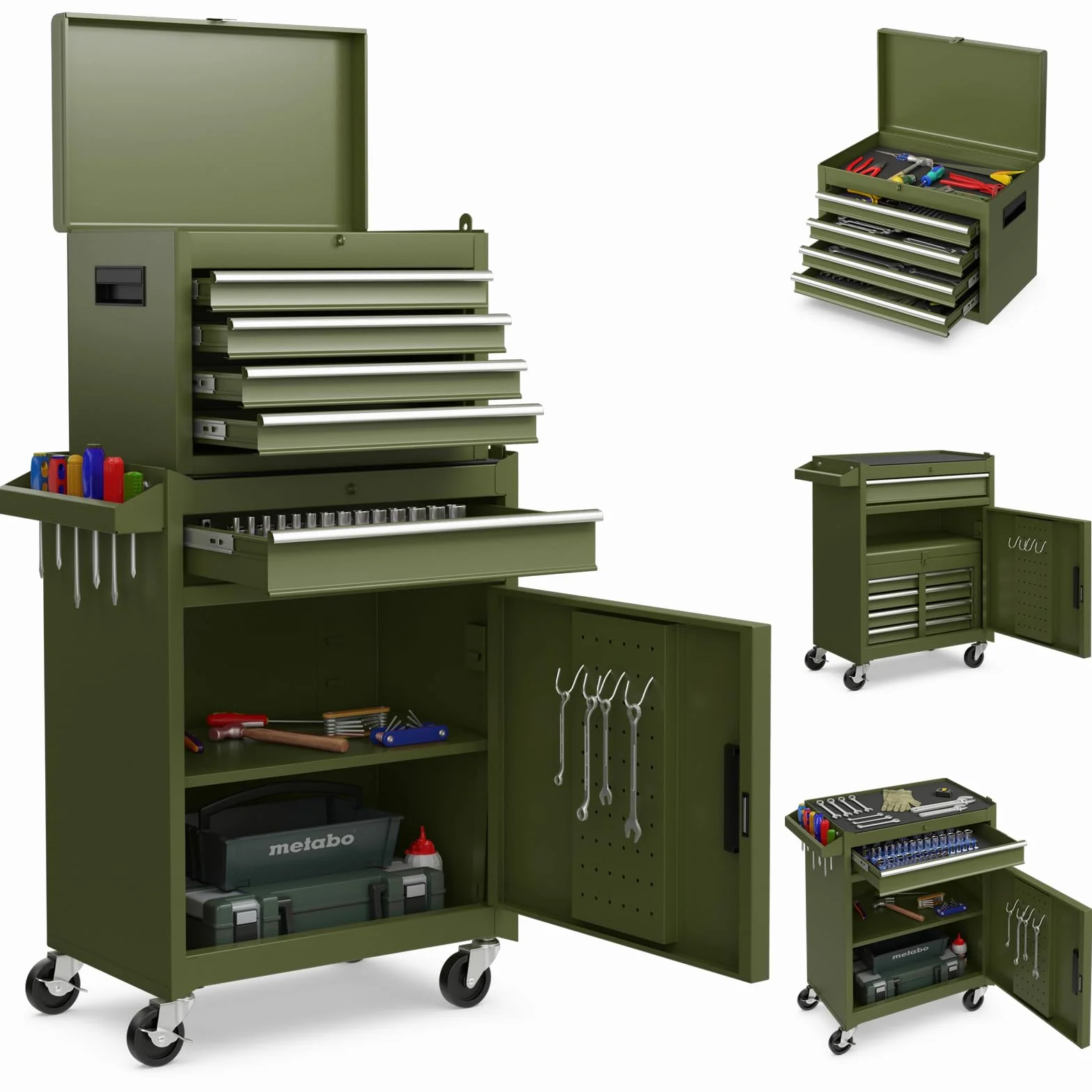COSTWAY Wózek warsztatowy 2 w 1 z walizką i 8 półkami, metalowy, udźwig 100 kg, zamykany na kółkach