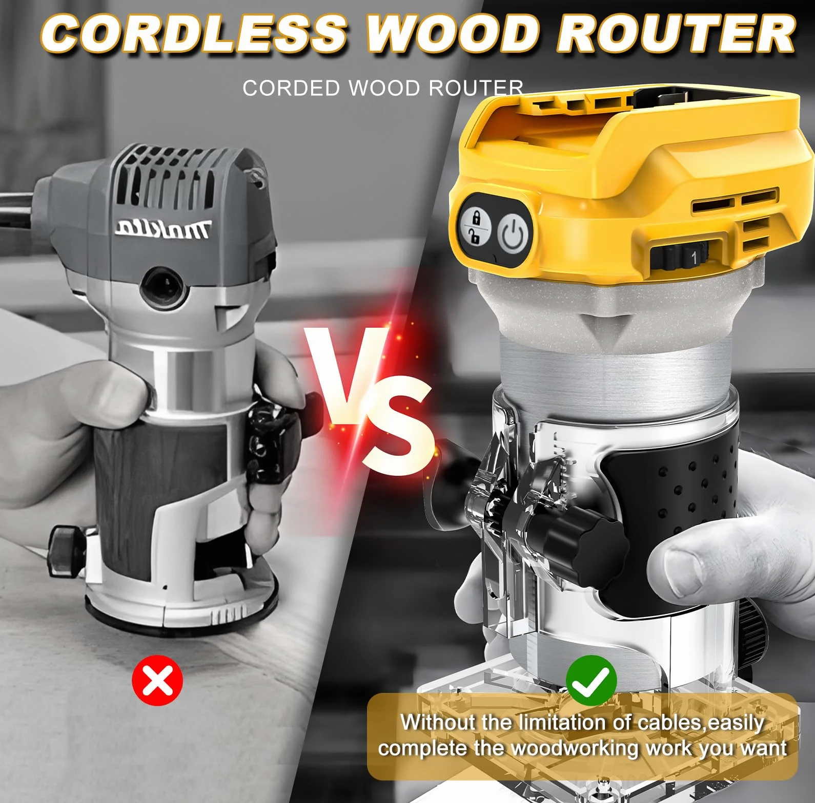Akumulator kompatybilny z frezarką Dewalt 20V 800W 15 sztuk frezów 1/4 cala