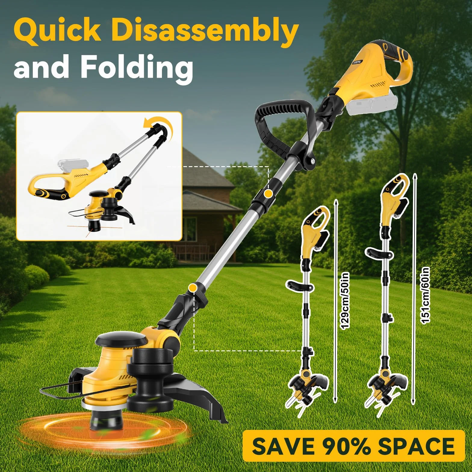 Podkaszarka do trawy kompatybilna z akumulatorem Dewalt 20 V, składana podkaszarka 3 w 1, z silnikiem bezszczotkowym, szerokość cięcia 30 cm, wskaźnik stanu baterii, elektryczna kosiarka do trawy