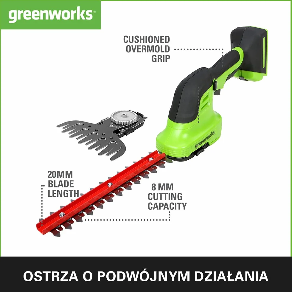 Greenworks G24Shtk2 Akumulatorowe Nożyce do Żywopłotu, 31,6 x 15,8 x 17,1 cm