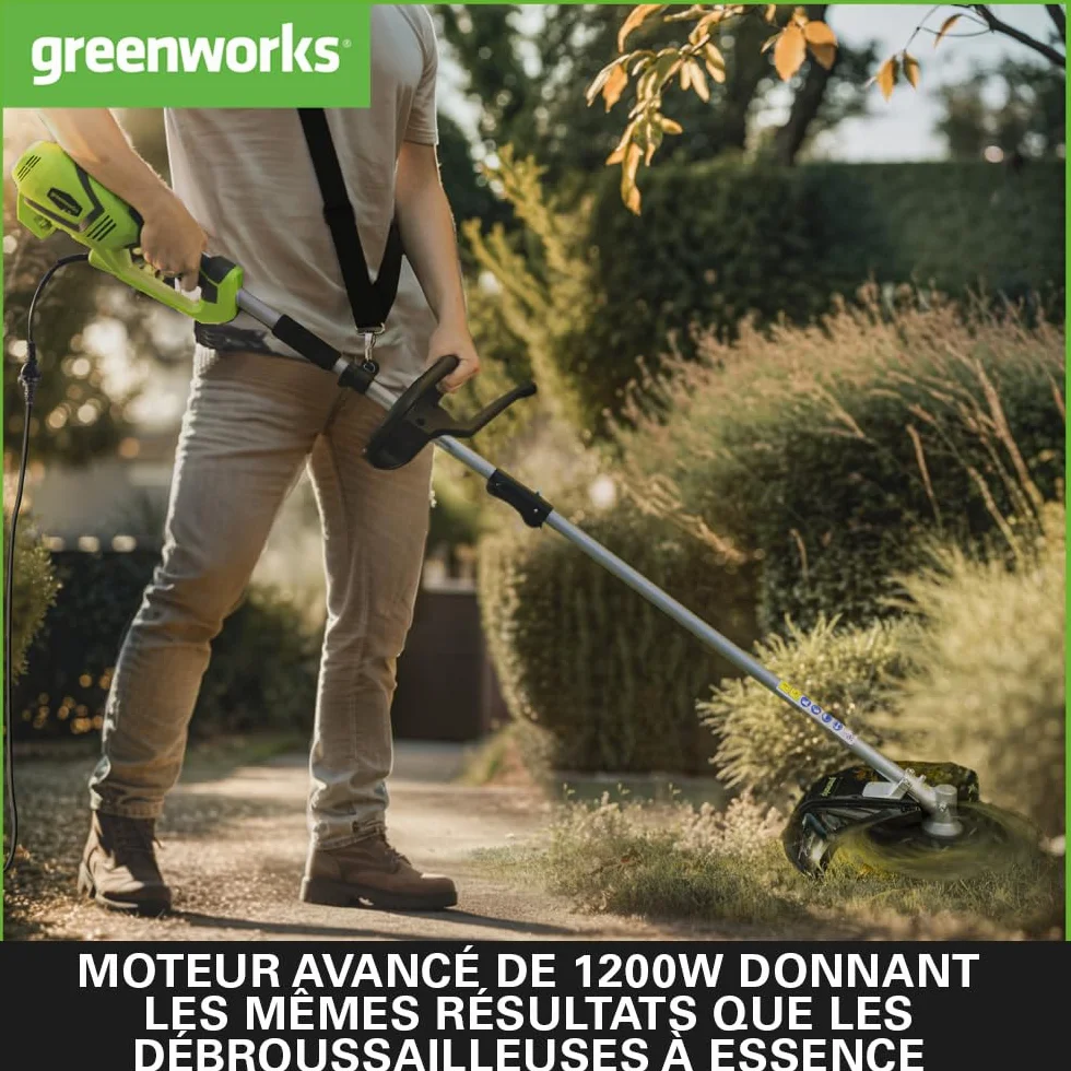 Greenworks Podkaszarka elektryczna 2w1 GST1246 (AC Electric 230V moc silnika 1200W szerokość koszenia 40cm żyłka tnąca 2mm 5500 obr/min regulowany dodatkowy uchwyt półautomatyczna szpula żyłki)