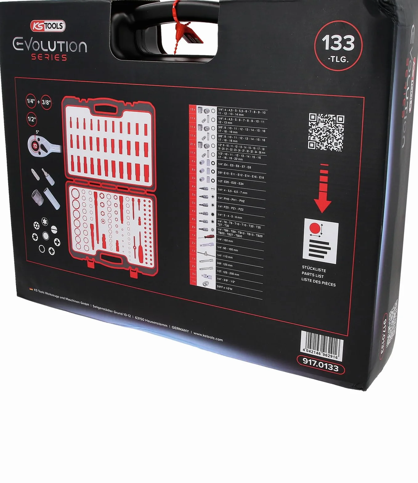 KS Tools 917.0133 1/4"+3/8"+1/2" zestaw kluczy nasadowych 12-kątny, 133-częściowy