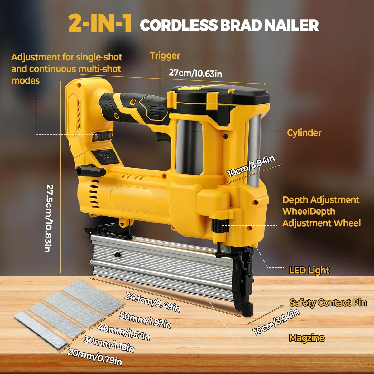 Akumulatorowa gwoździarka Brad 18GA 5.1 cm kompatybilna z akumulatorem Dewalt 18 V 20 V, 2 w 1, bezprzewodowy pistolet do paznokci, zacięcie bez narzędzi, regulowana głębokość, zszywacz akumulatorowy