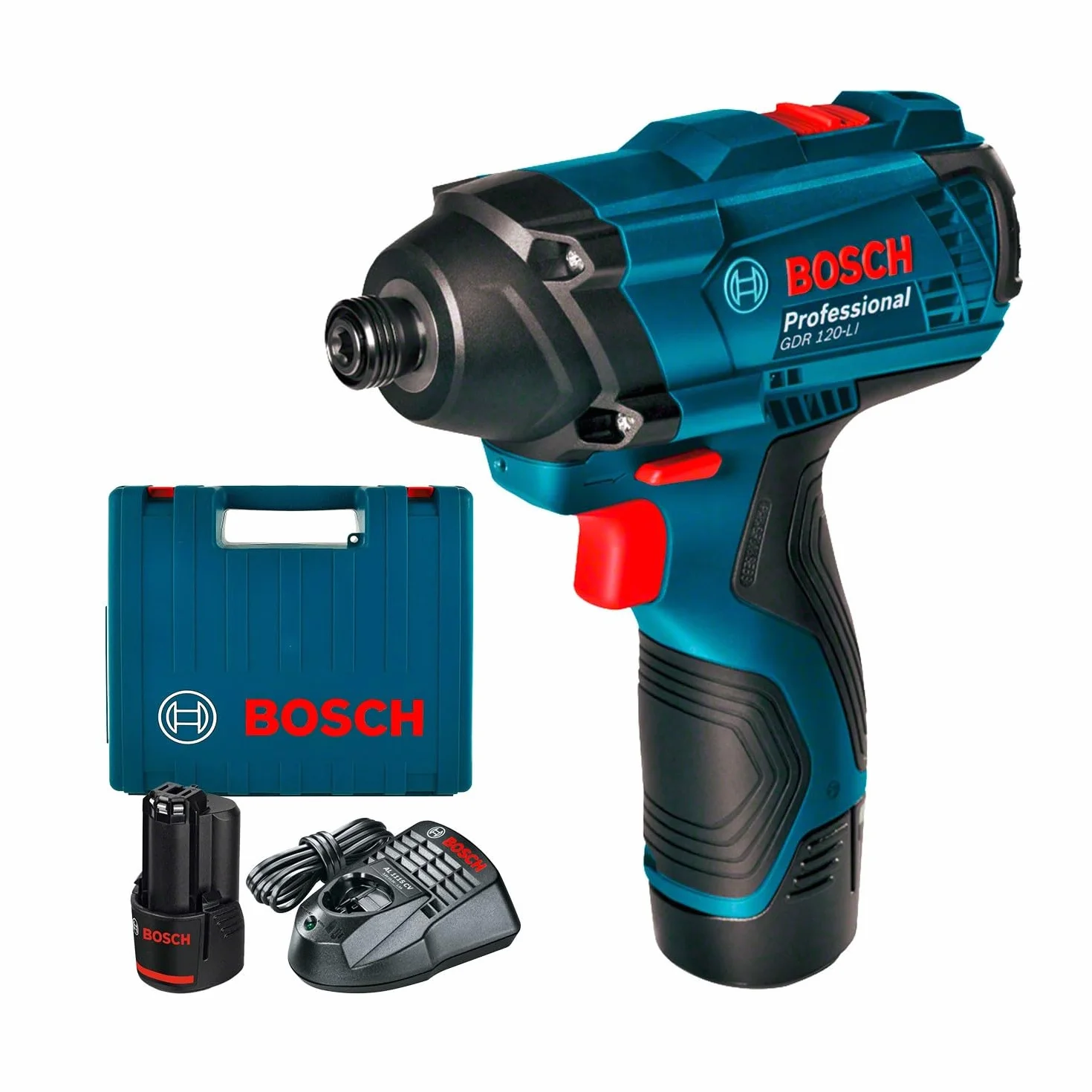 Bosch Professional system 12V: akumulatorowy klucz udarowy GDR 120-LI (2 akumulatory GBA 12V 2.0Ah, ładowarka GAL 12V-20, walizka)