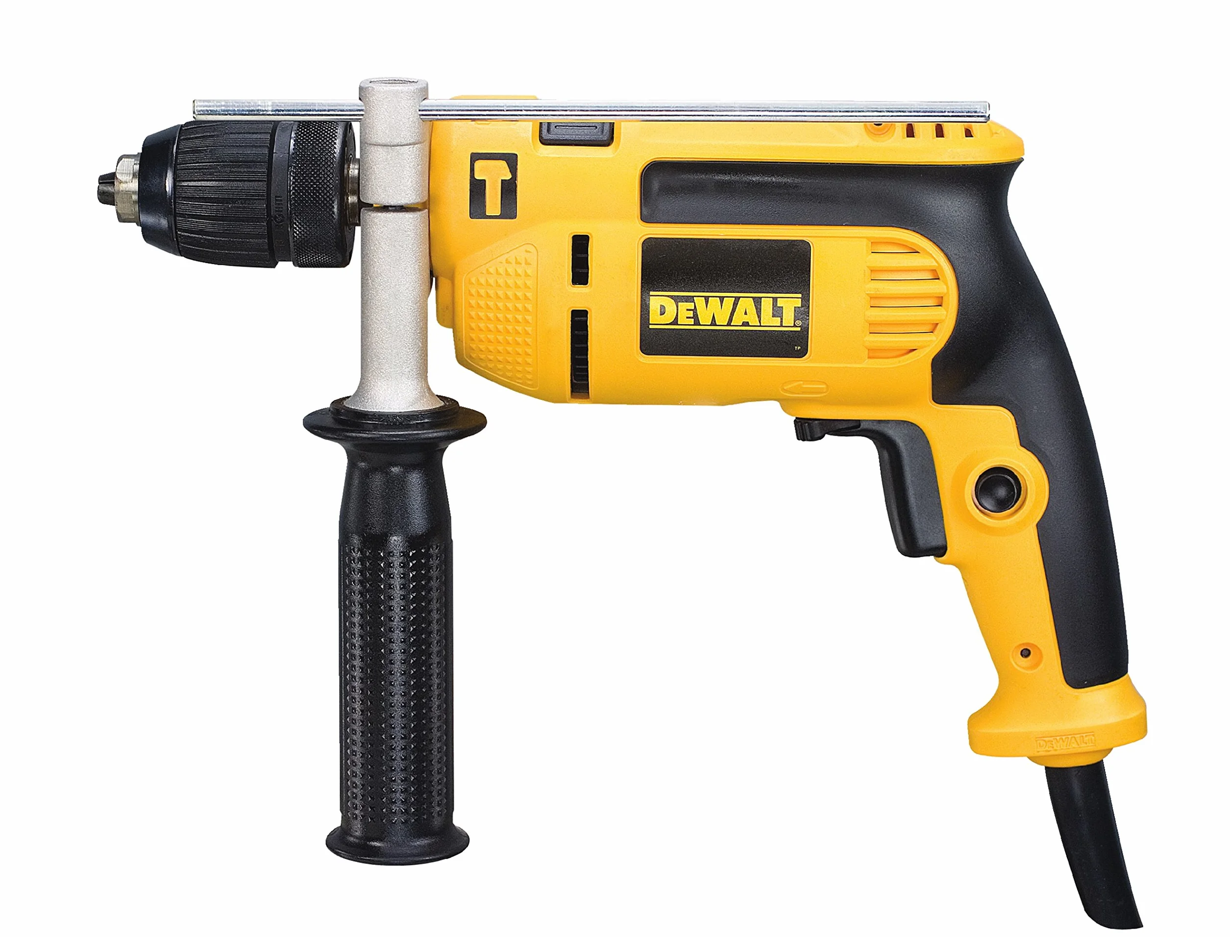 DEWALT DWD024KS wiertarka udarowa (650 W, jednobiegowa, szybkozaciskowy uchwyt wiertarski 13 mm, wytrzymała, bardzo kompaktowa, w zestawie dodatkowy uchwyt, ogranicznik głębokości wiercenia i walizka