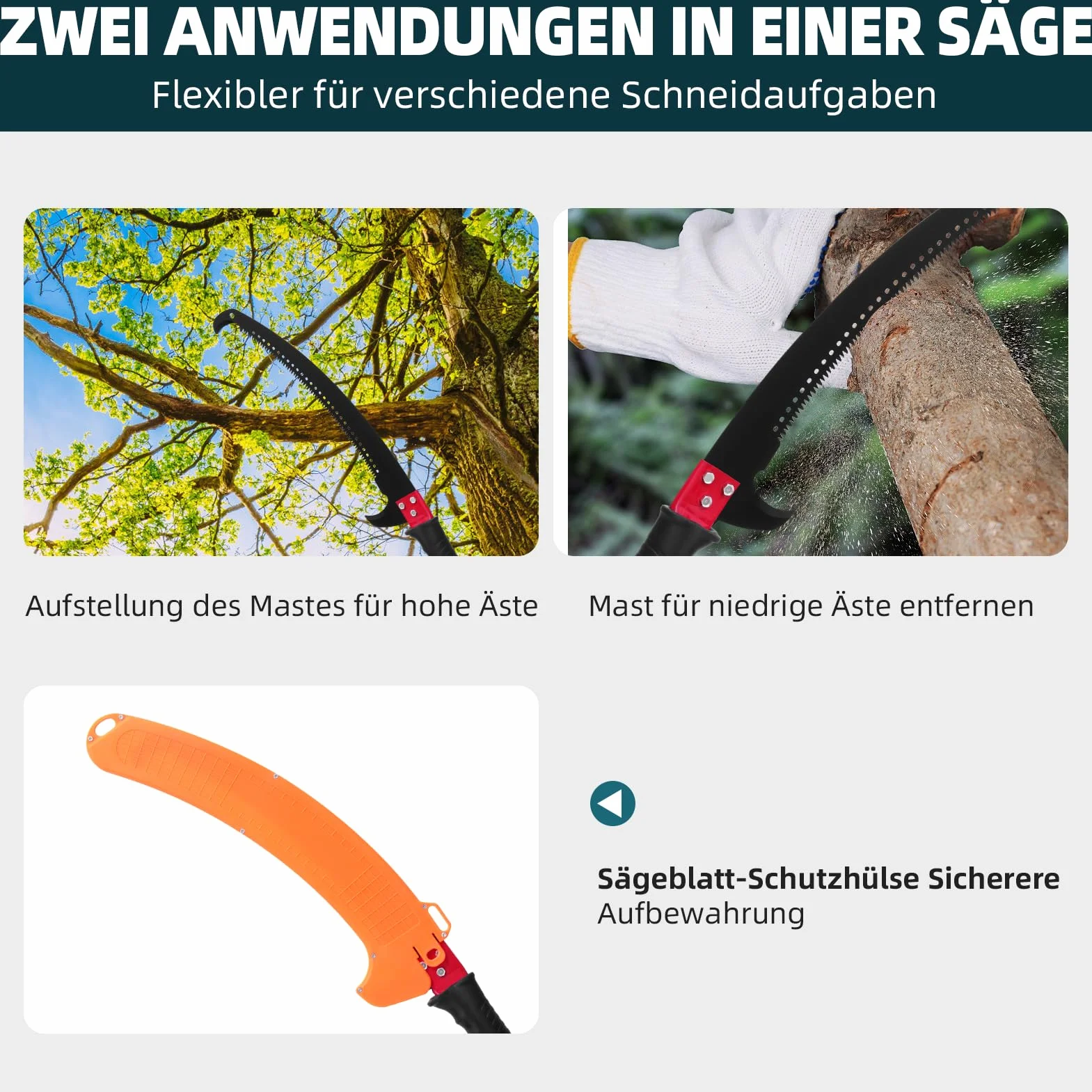 Ręczny trymer do słupków 7,3-27 ft Extendable Tree Pruner, ostre stalowe ostrza, przycinarka gałęzi z 8 uchwytami z włókna szklanego