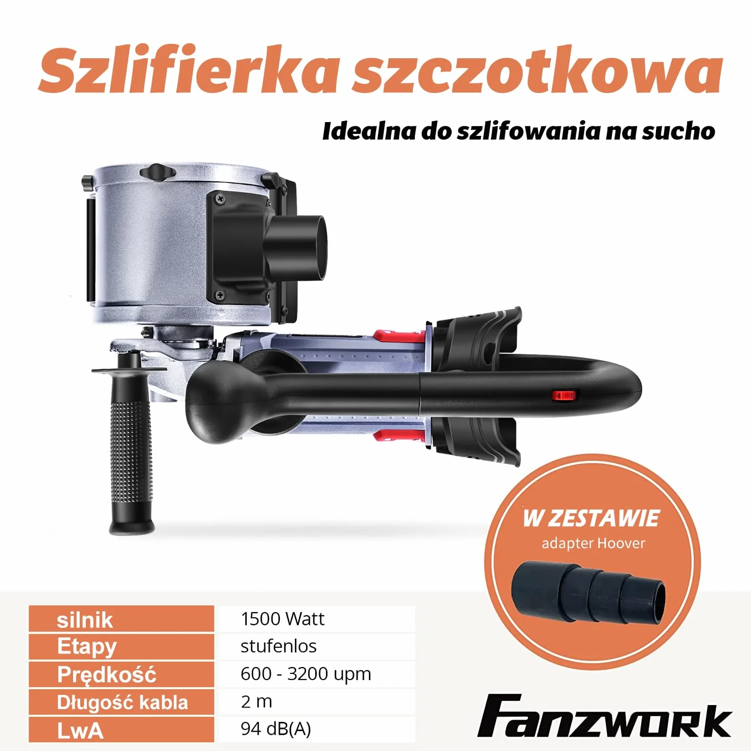 FANZWORK V2 1500 W Szlifierka szczotkowa satynowa do renowacji powierzchni z odkurzaczem