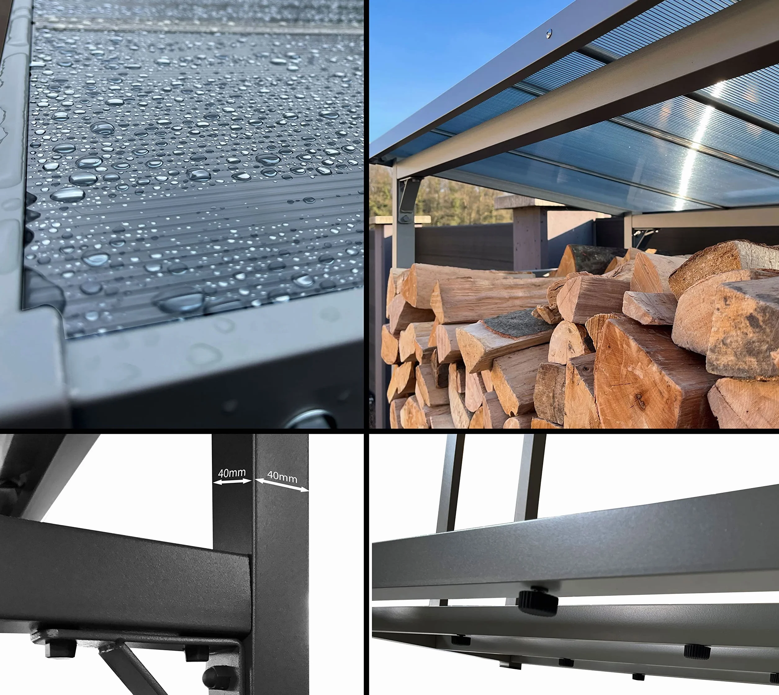 QUICK STAR Metalowy regał na drewno kominkowe antracyt XXL 185 x 70 x 185 cm, stojak na drewno opałowe do ogrodu, 2,3 m³, magazyn drewna kominkowego, pomoc do układania drewna na zewnątrz.