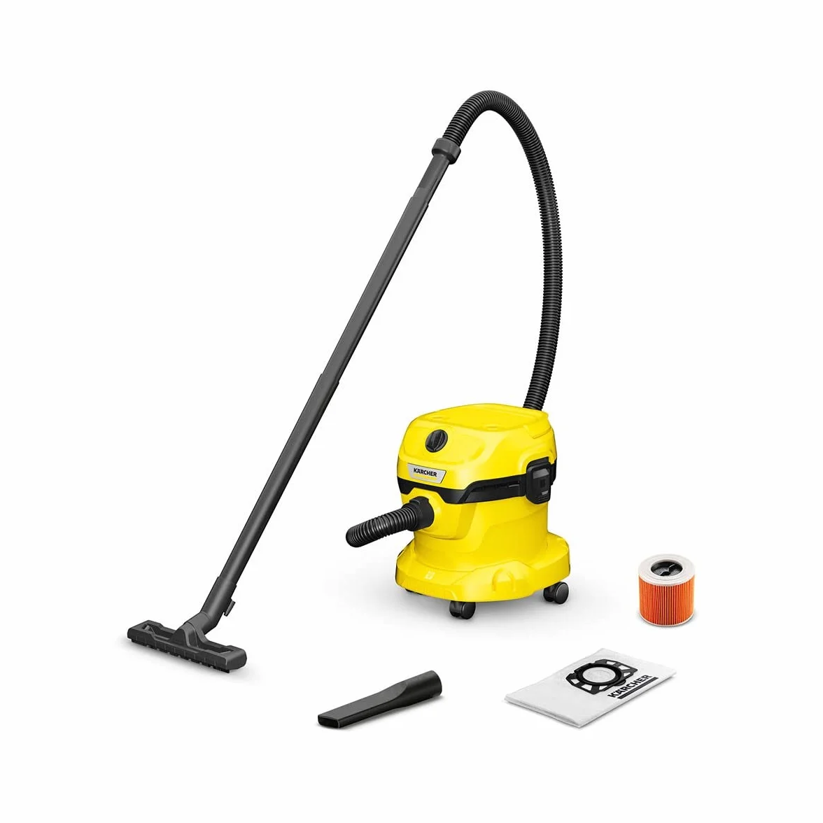 Kärcher Odkurzacz na Mokro/Sucho WD 2 Plus V-12/4/18/C, w tym filtr kartridżowy, worek filtracyjny z włókniny, 1000 W, zbiornik z tworzywa sztucznego: 12 l, wąż ssący: 1,8 m, funkcja wydmuchu, ssawki